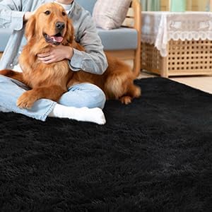 CAROMIO 10x13 Fluffy Area Rugs Extra Large Plush and Thick Faux Fur Shag Rug for Living Room Non-Slip Non-Shedding Accent Rug Carpet for Bedroom, Fuzzy Shaggy Rugs for Kids Nursery Dorm, Black