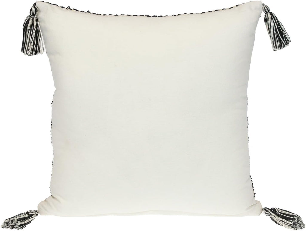 HomeRoots 18" Beige and Black Southwestern Cotton Throw Pillow with Tassels