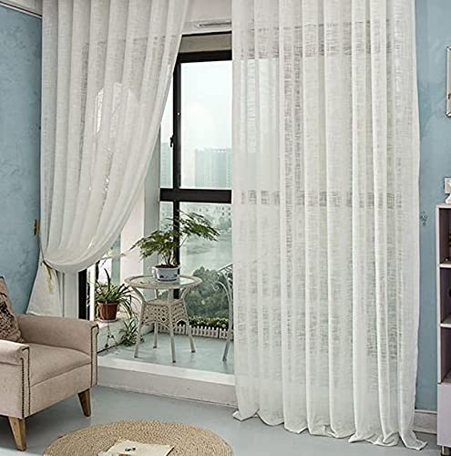 HooHero Simple Leaf Embroidered Semi Sheer Curtains Window Treatment Rod Pocket Drapes for Living Dining Room Bedroom(1 Panel, W 100 x L 84 inch, White)
