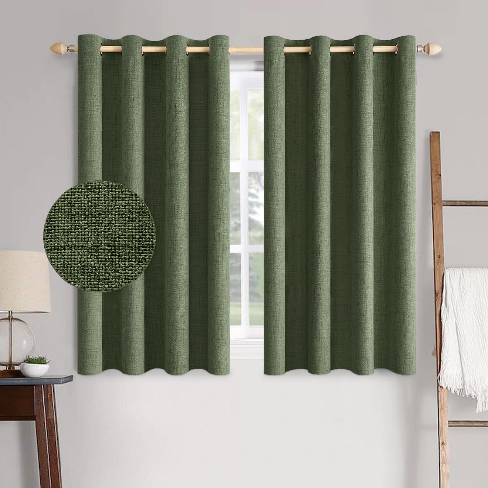 MIULEE 100% Blackout Linen Curtains for Bedroom Thermal Insulated Birch Grommet Room Darkening Curtains & Drapes for Living Room Nursery 52 x 96 Inch (2 Panels)