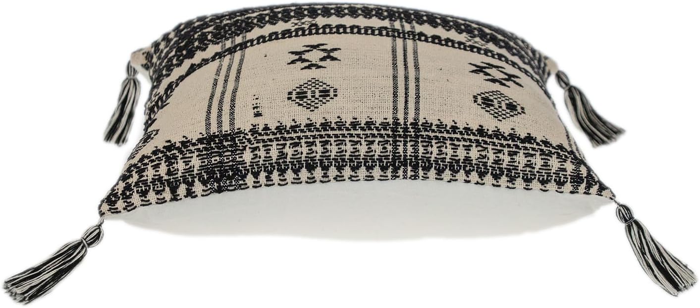 HomeRoots 18" Beige and Black Southwestern Cotton Throw Pillow with Tassels
