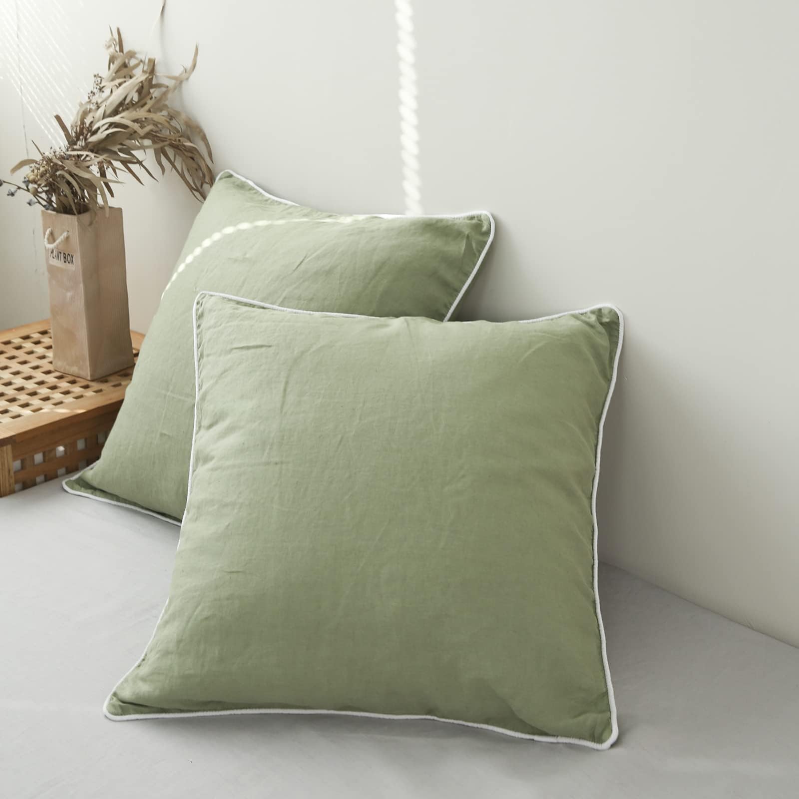 Simple&Opulence 100% Linen Euro Sham Pillow Covers Belgian Flax-Set of 2, Decorative Pillow Cover with Tassels, Boho Shabby Chic Style for Couch/Bed, White, 26" x 26"