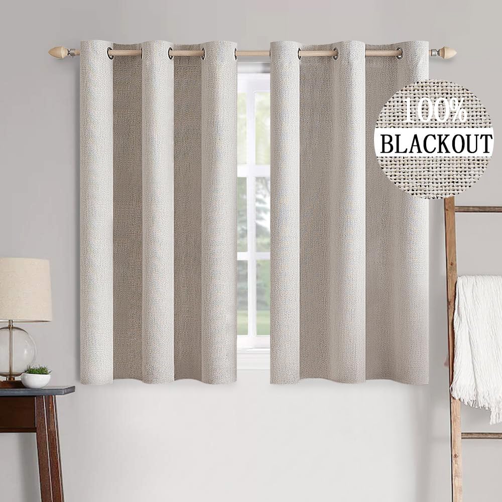 MIULEE 100% Blackout Linen Curtains for Bedroom Thermal Insulated Birch Grommet Room Darkening Curtains & Drapes for Living Room Nursery 52 x 96 Inch (2 Panels)