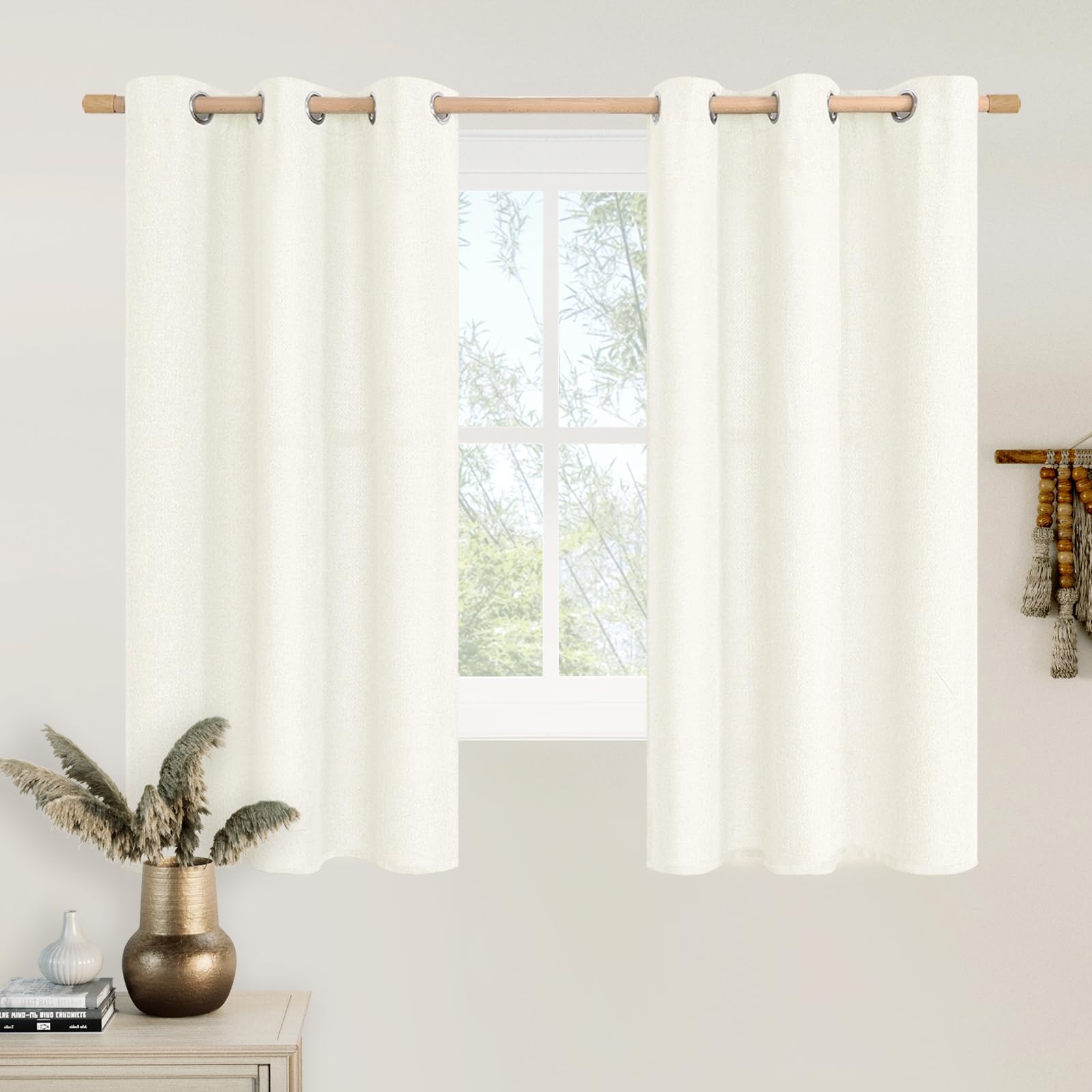 LAMIT Natural Beige Linen Curtains for Bedroom, 84 inches Grommet Thermal Insulated Thick Burlap Farmhouse Neutral Curtains Noise Reducing Light Filtering Drapes for Living Room, 2 Panels, W60 x L84