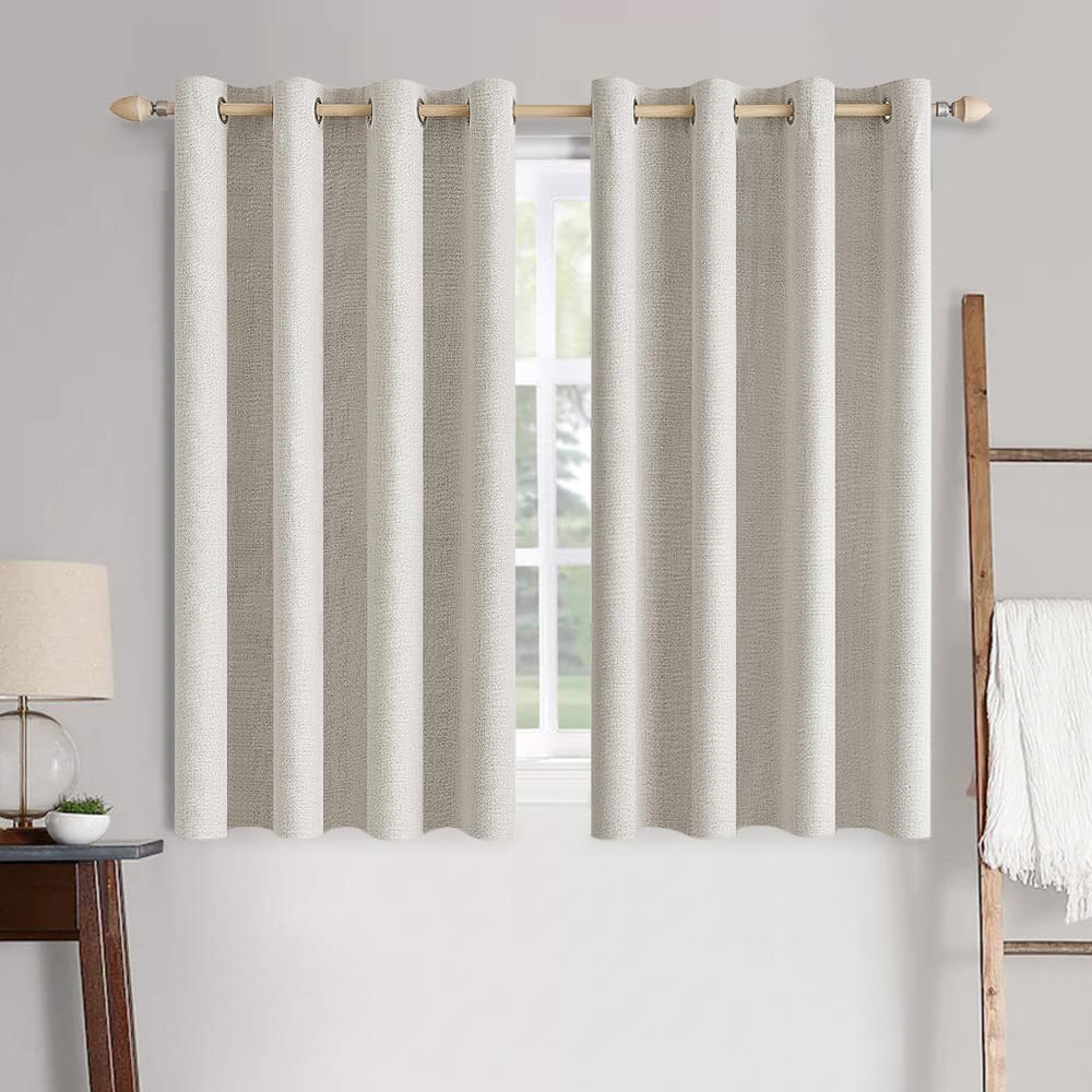 MIULEE 100% Blackout Linen Curtains for Bedroom Thermal Insulated Birch Grommet Room Darkening Curtains & Drapes for Living Room Nursery 52 x 96 Inch (2 Panels)