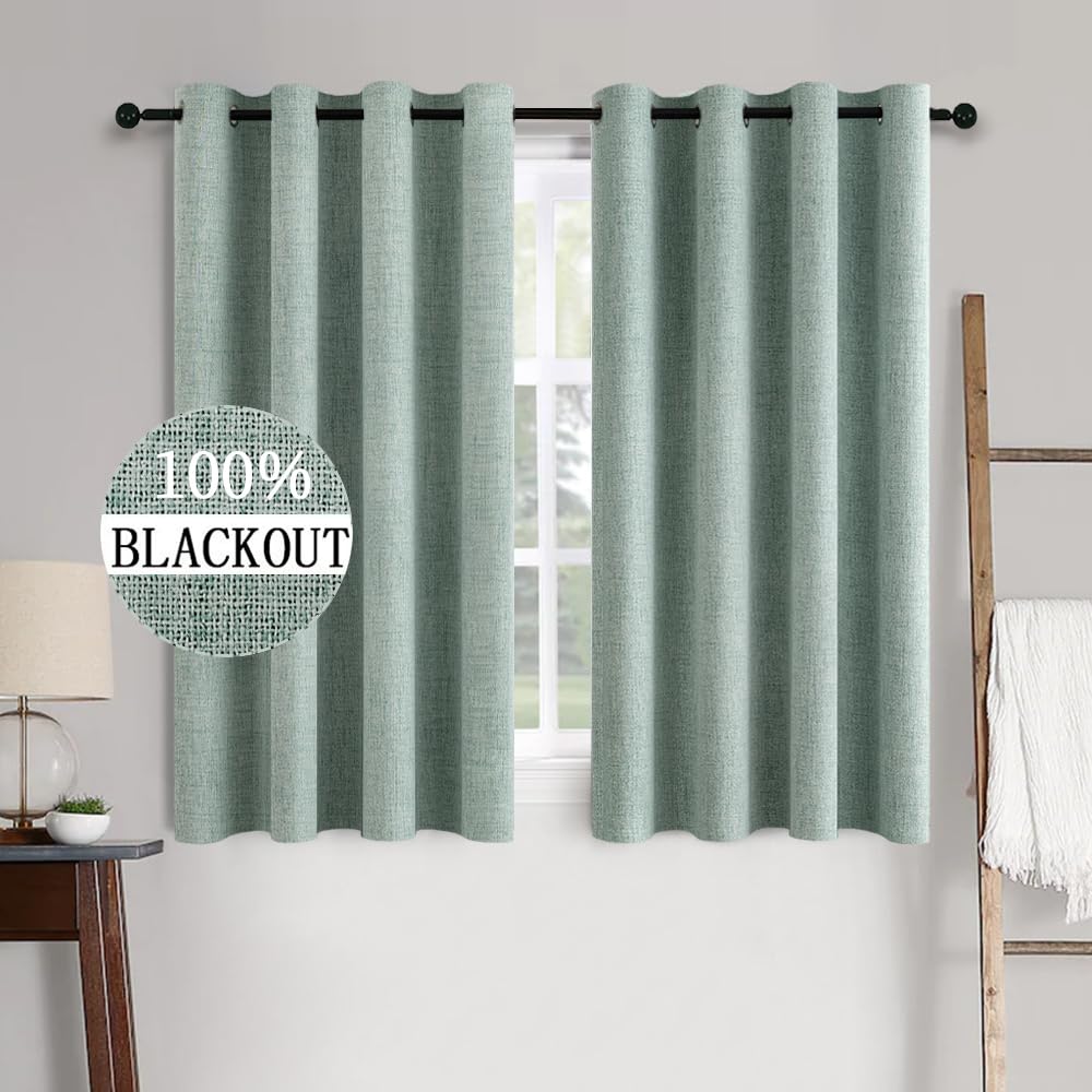 MIULEE 100% Blackout Linen Curtains for Bedroom Thermal Insulated Birch Grommet Room Darkening Curtains & Drapes for Living Room Nursery 52 x 96 Inch (2 Panels)