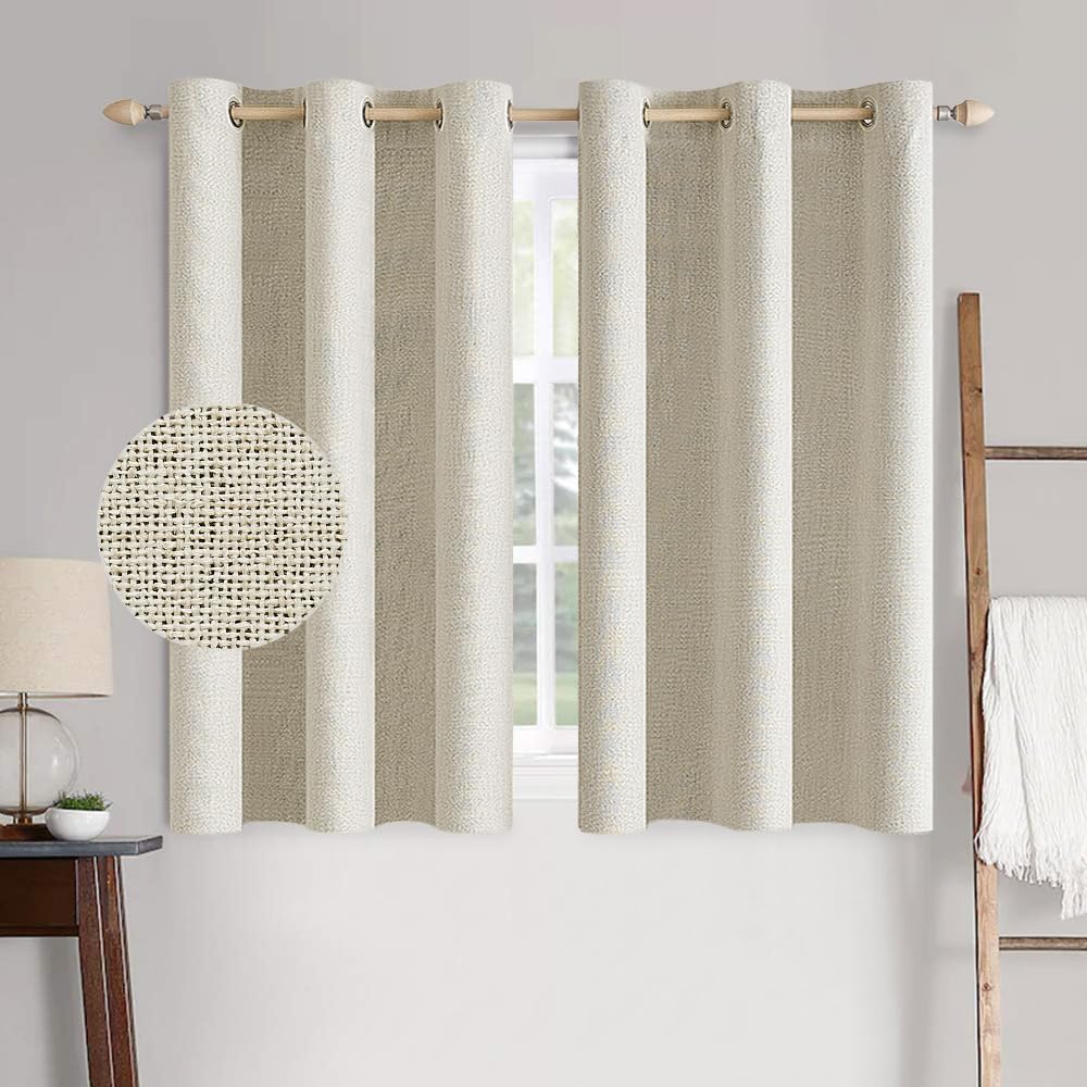 MIULEE 100% Blackout Linen Curtains for Bedroom Thermal Insulated Birch Grommet Room Darkening Curtains & Drapes for Living Room Nursery 52 x 96 Inch (2 Panels)