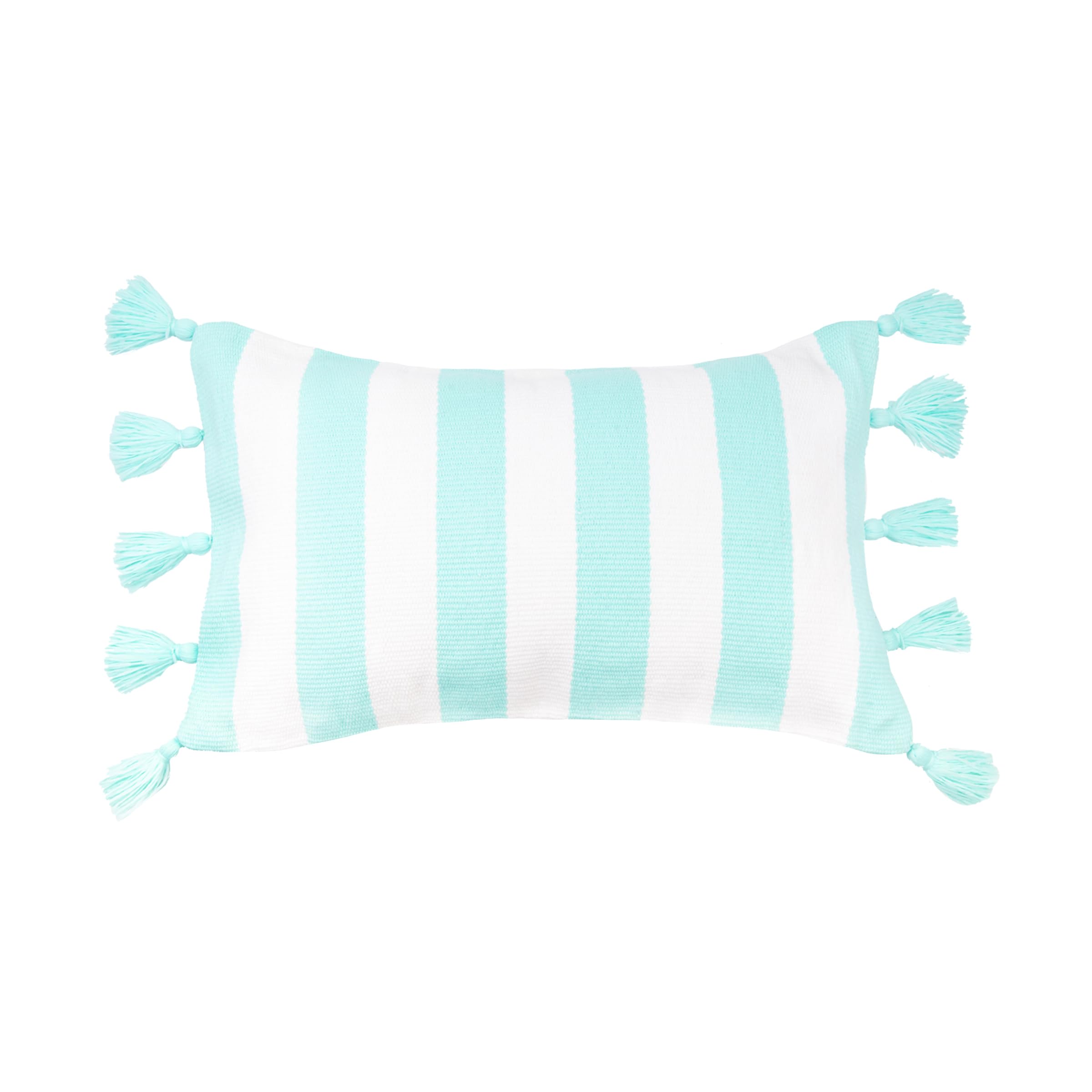 C&F Home Cabana Khaki Stripes Tassels Indoor/Outdoor Accent Pillow 14" x 22" Versatile Coastal Beach House Nautical Tropical Home Living Room Sofa Couch Chair Porch Patio 100% Polyester Decor