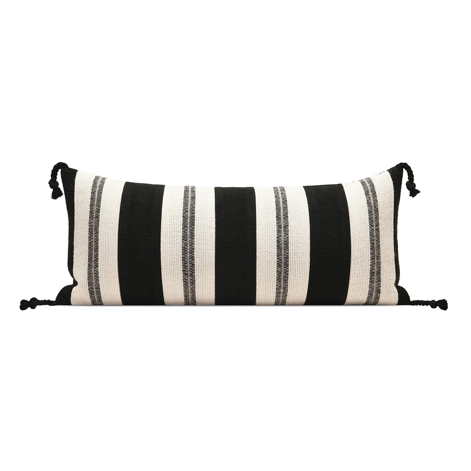 Luxury Zebra Lumbar Pillow Cover with Brown Tassel Trim, Zebra Pattern Jacquard Design Decorative Pillow Case for Sofa Bedroom Living Room, 12x20 Inch (Single Pack)