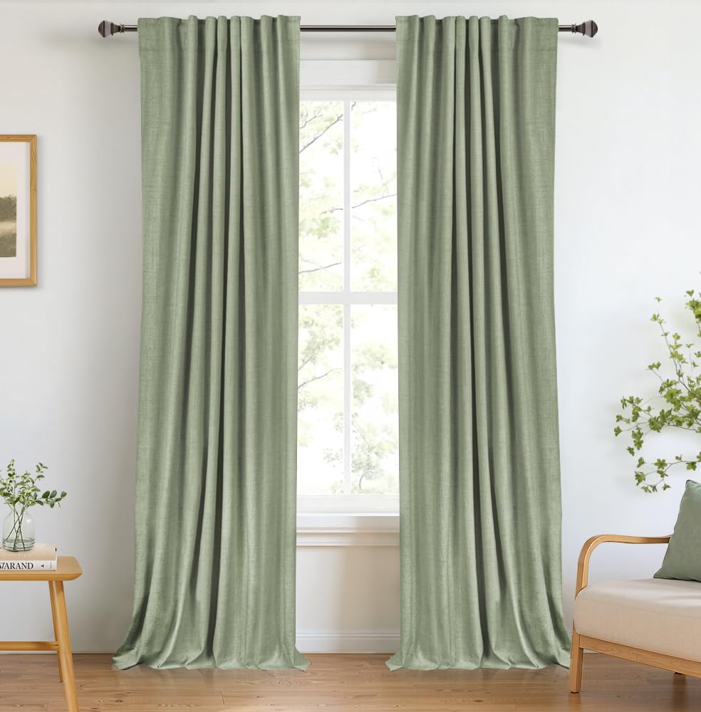 Oatmeal 2-Panel Linen Blackout Curtains, 50"W x 96"L, Thermal Insulated, Back Tab & Rod Pocket for Bedroom & Living Room