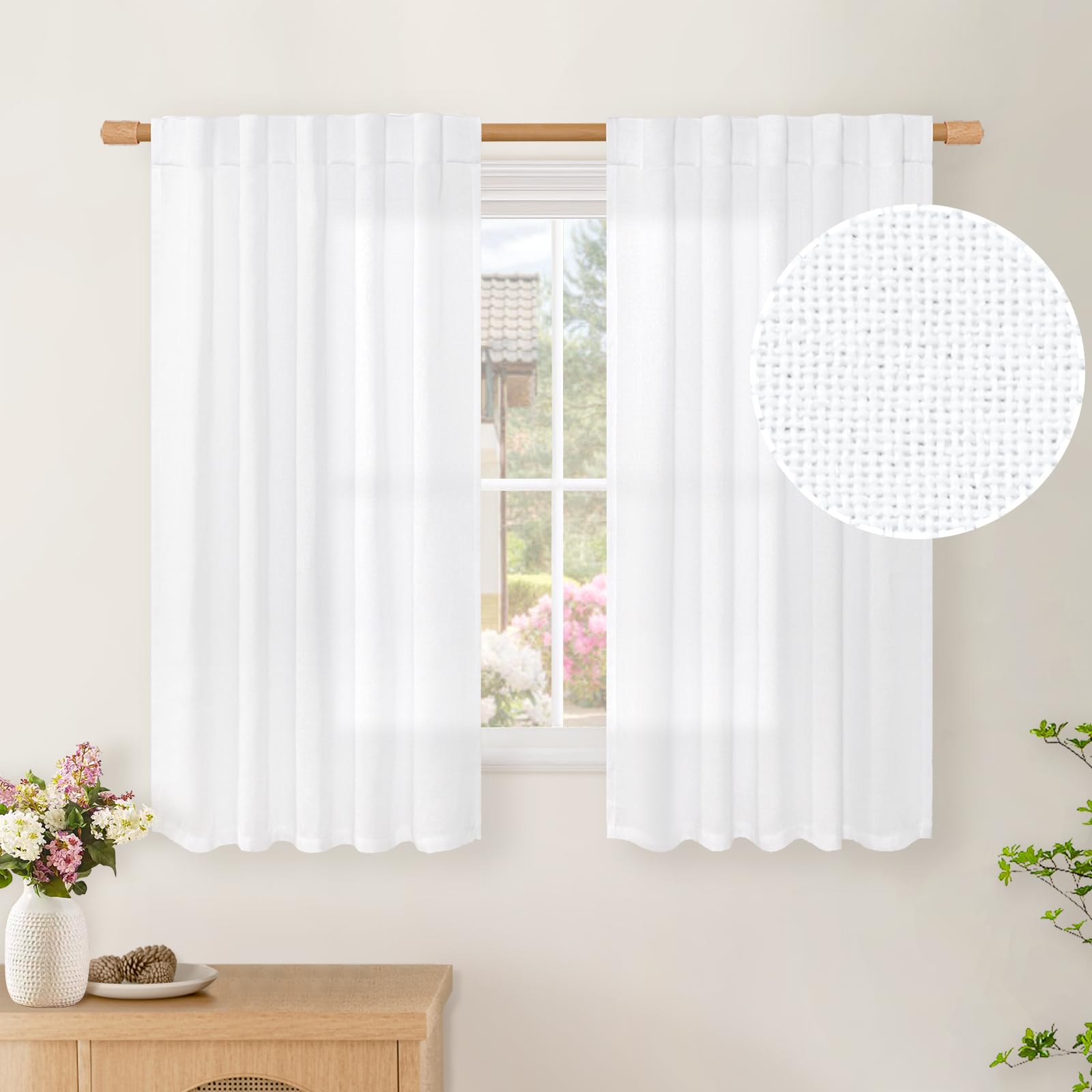 BGment Long 102 Inch Length Linen Curtains for Living Room, Natural Rod Pocket Textured Burlap Drapes Rustic Country Light Filtering for Bedroom Semi Sheer Back Tab, 2 Panel, 52 Inch Wide Each Panel