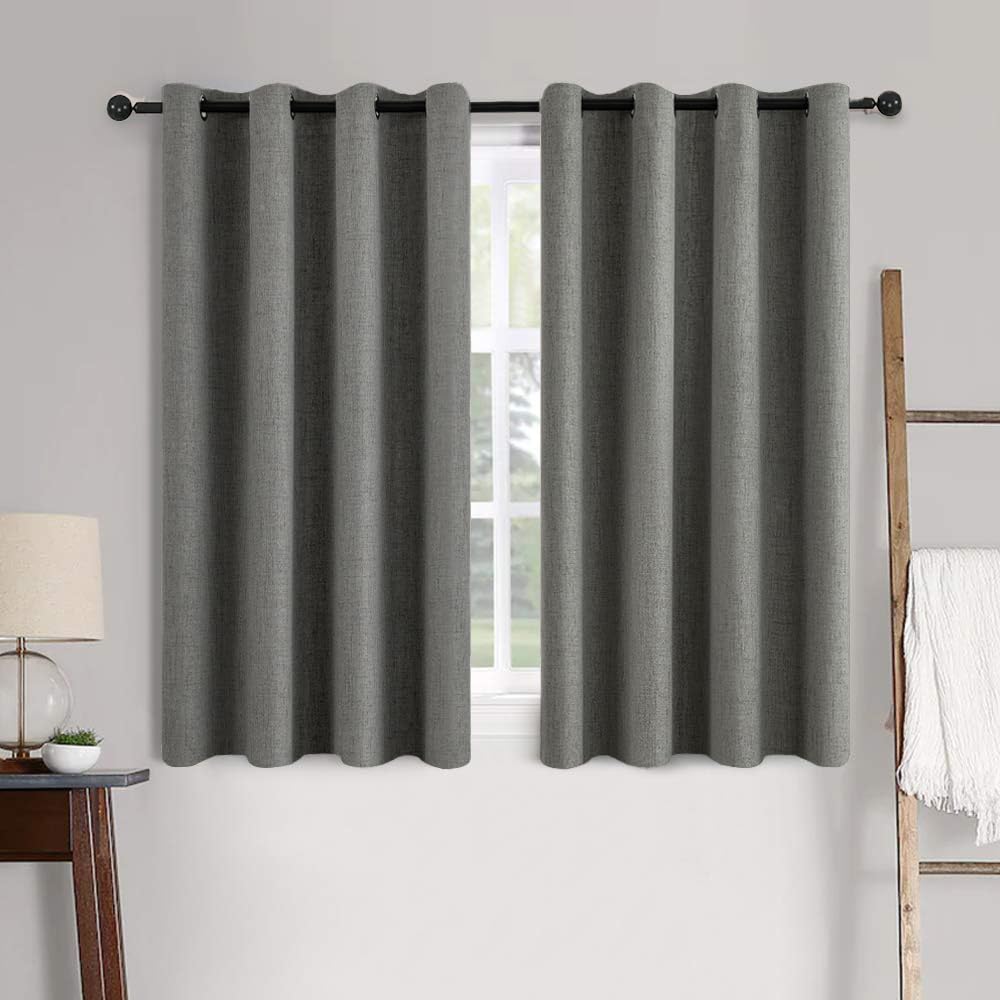 MIULEE 100% Blackout Linen Curtains for Bedroom Thermal Insulated Birch Grommet Room Darkening Curtains & Drapes for Living Room Nursery 52 x 96 Inch (2 Panels)