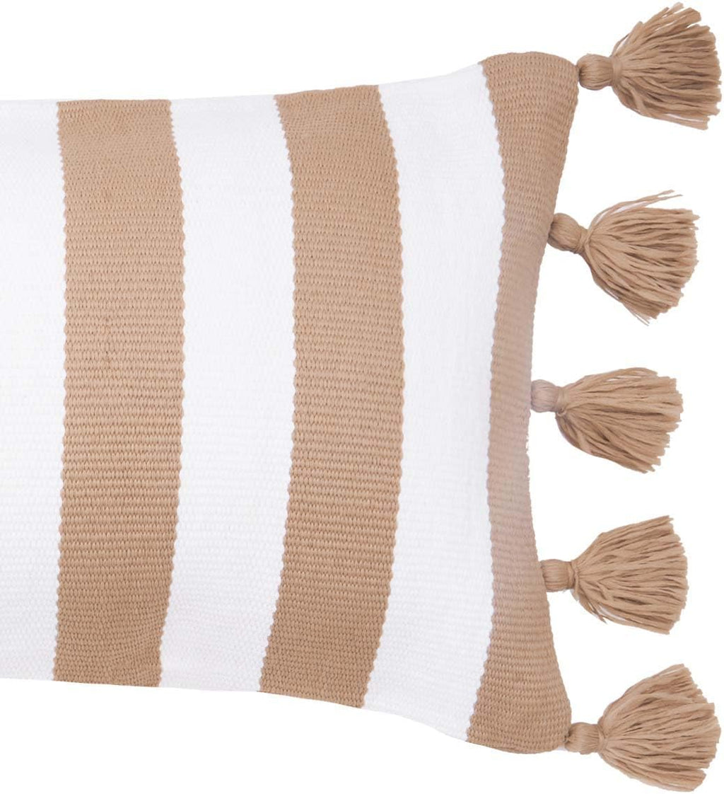 C&F Home Cabana Khaki Stripes Tassels Indoor/Outdoor Accent Pillow 14" x 22" Versatile Coastal Beach House Nautical Tropical Home Living Room Sofa Couch Chair Porch Patio 100% Polyester Decor