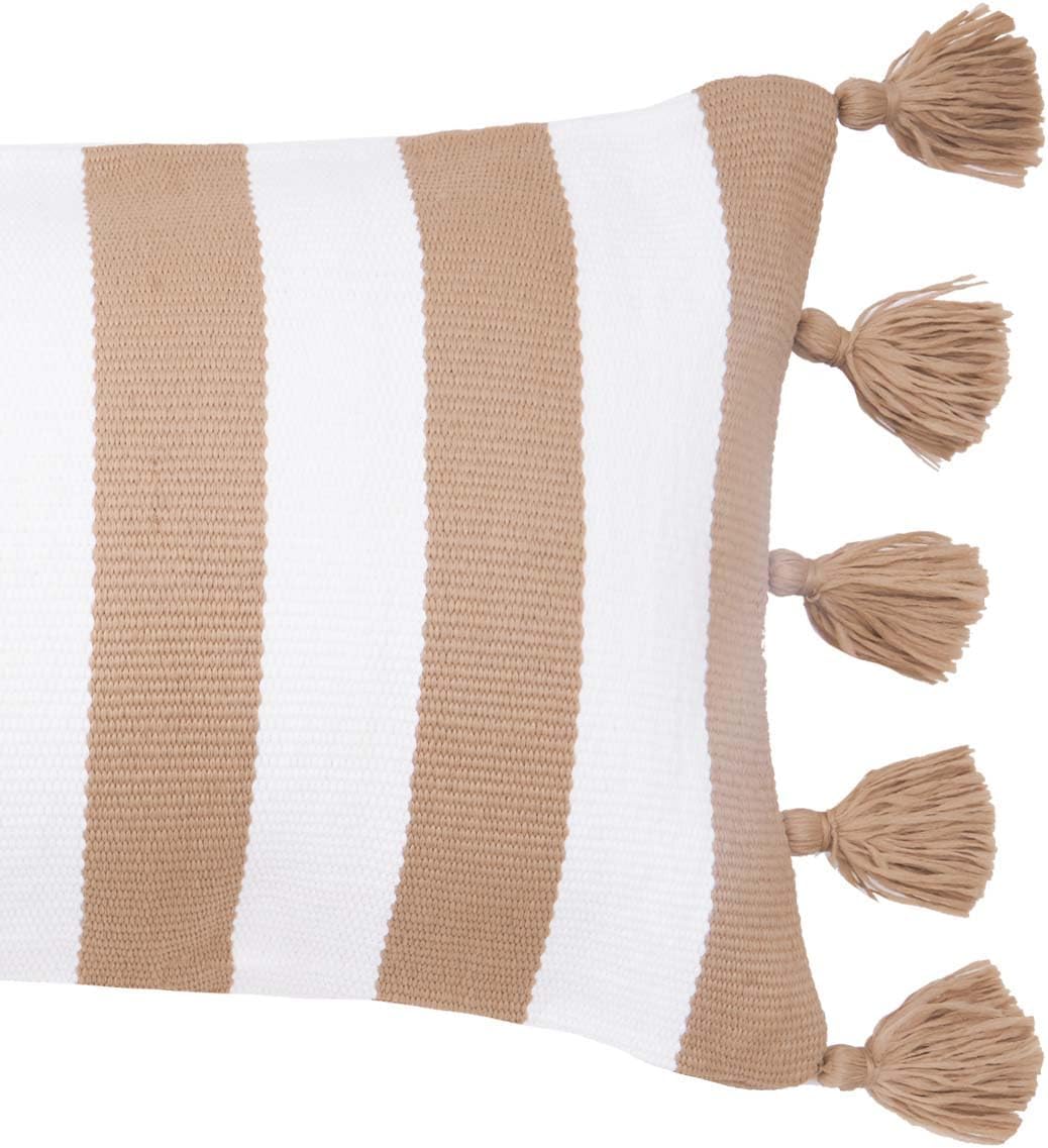 C&F Home Cabana Khaki Stripes Tassels Indoor/Outdoor Accent Pillow 14" x 22" Versatile Coastal Beach House Nautical Tropical Home Living Room Sofa Couch Chair Porch Patio 100% Polyester Decor