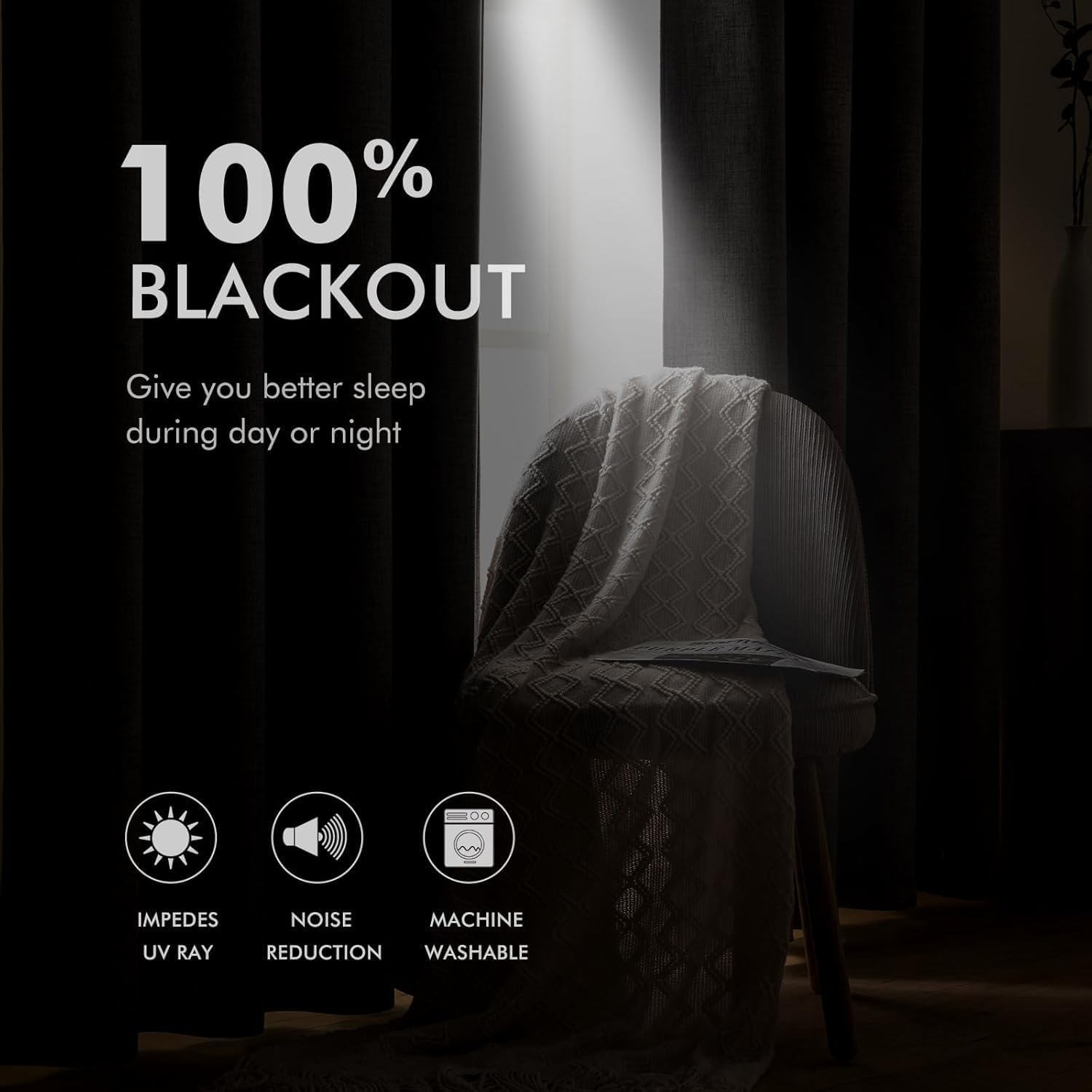 MIULEE 100% Blackout Linen Curtains for Bedroom Thermal Insulated Birch Grommet Room Darkening Curtains & Drapes for Living Room Nursery 52 x 96 Inch (2 Panels)