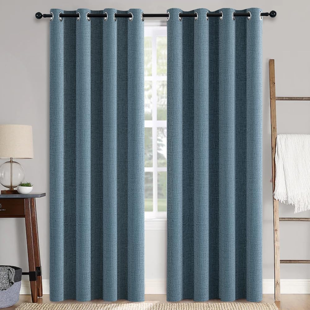 MIULEE 100% Blackout Linen Curtains for Bedroom Thermal Insulated Birch Grommet Room Darkening Curtains & Drapes for Living Room Nursery 52 x 96 Inch (2 Panels)