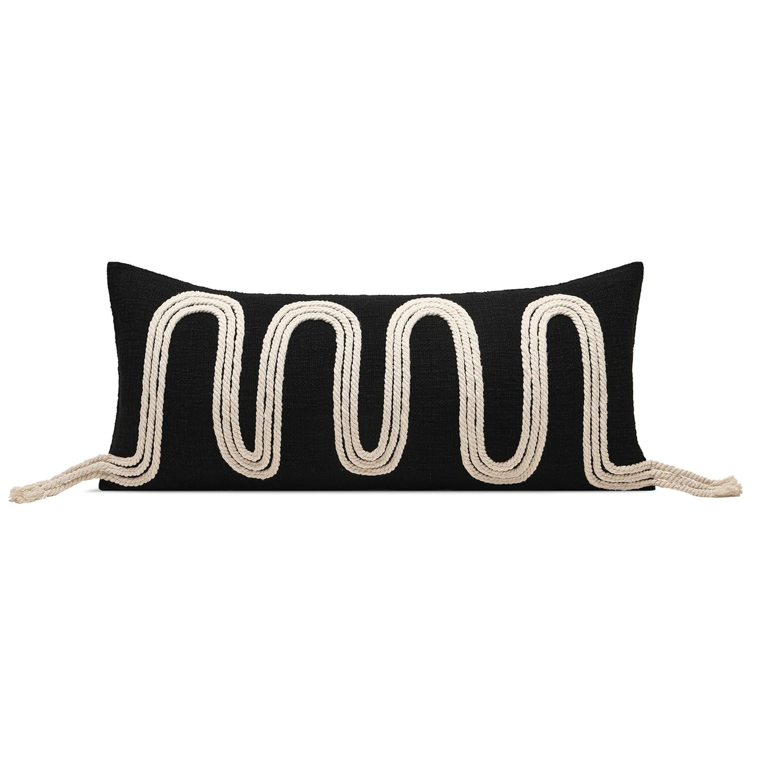 Luxury Zebra Lumbar Pillow Cover with Brown Tassel Trim, Zebra Pattern Jacquard Design Decorative Pillow Case for Sofa Bedroom Living Room, 12x20 Inch (Single Pack)