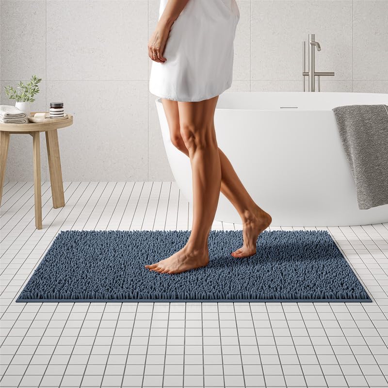 MAYSHINE Plush Shaggy Chenille Bath Mat | Extra Soft, Super Absorbent, Non-Slip Bathroom Rug | Fluffy Microfiber, Area Rug Sets for Bathroom Floor, Kitchen, Living Room | 59"x31" | Beige