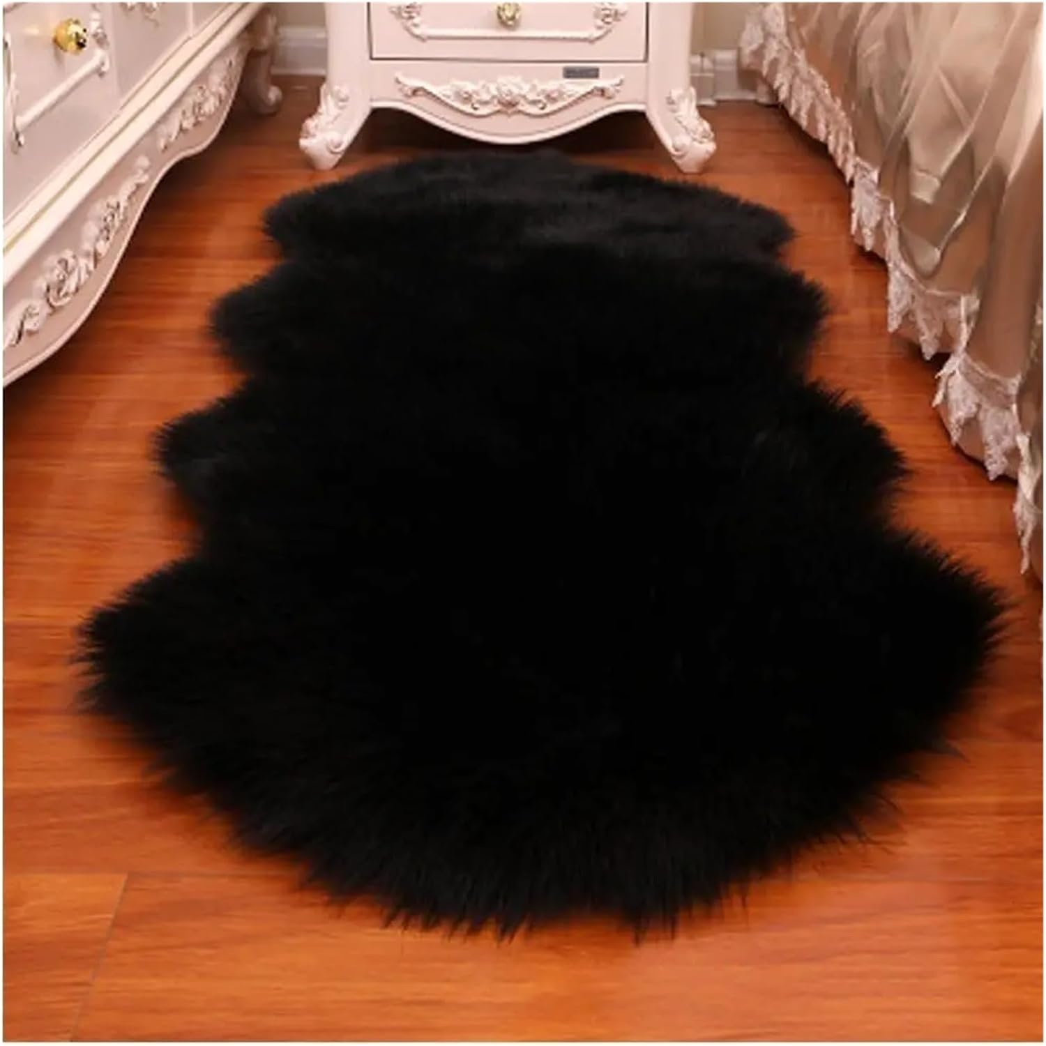 Artificial Sheepskin Long Hair Carpet Floor Wool Fluffy Soft Mat Soft Faux Fluffy Shaggy Rugs Home Decor(Black,60x90cm)