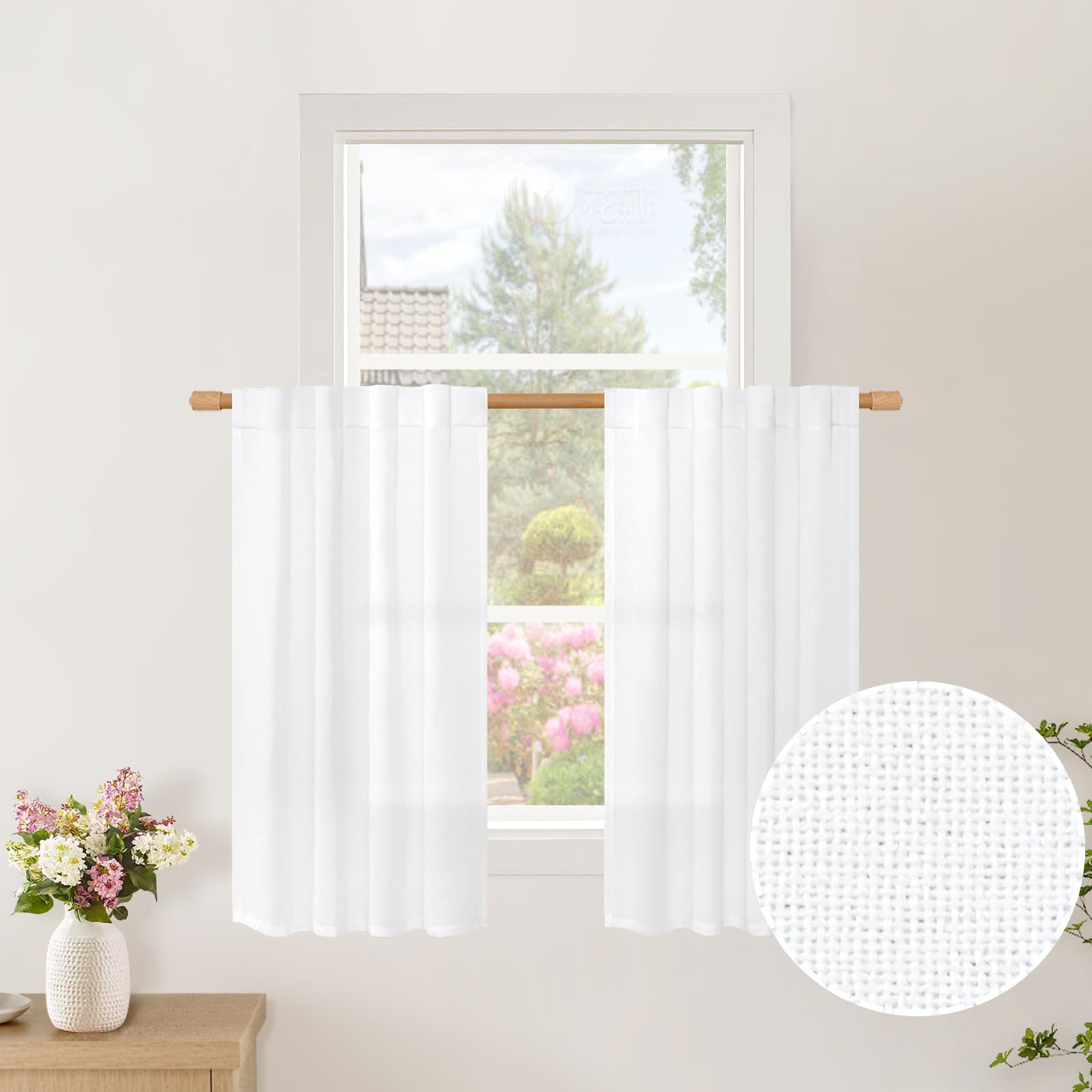 BGment Long 102 Inch Length Linen Curtains for Living Room, Natural Rod Pocket Textured Burlap Drapes Rustic Country Light Filtering for Bedroom Semi Sheer Back Tab, 2 Panel, 52 Inch Wide Each Panel