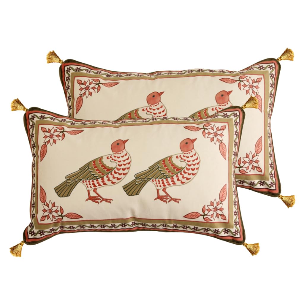 bilin gaier Vintage Square Throw Pillow Covers Pack of 2,Red Cozy Velvet with Leaves and Floral Pattern Pillowcases,Decoration Pillows Cushion Covers for Living Room Couch Sofa Bed Car Chair,18"x18"