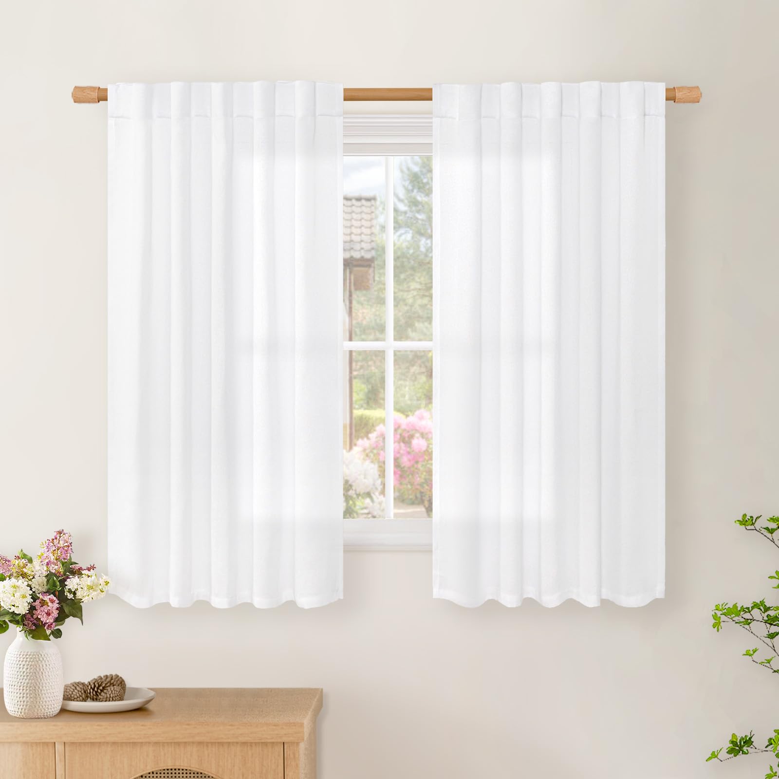 BGment Long 102 Inch Length Linen Curtains for Living Room, Natural Rod Pocket Textured Burlap Drapes Rustic Country Light Filtering for Bedroom Semi Sheer Back Tab, 2 Panel, 52 Inch Wide Each Panel