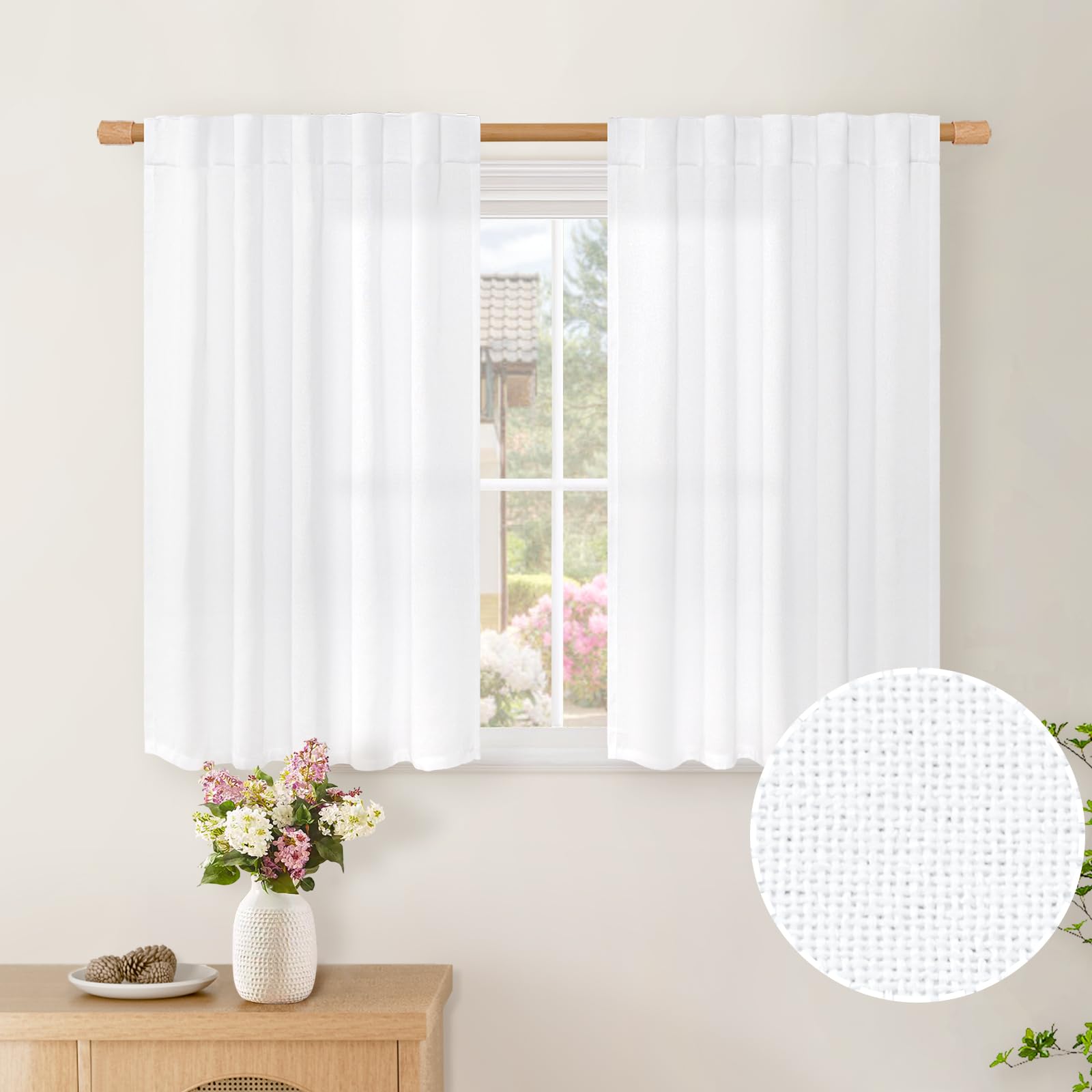 BGment Long 102 Inch Length Linen Curtains for Living Room, Natural Rod Pocket Textured Burlap Drapes Rustic Country Light Filtering for Bedroom Semi Sheer Back Tab, 2 Panel, 52 Inch Wide Each Panel