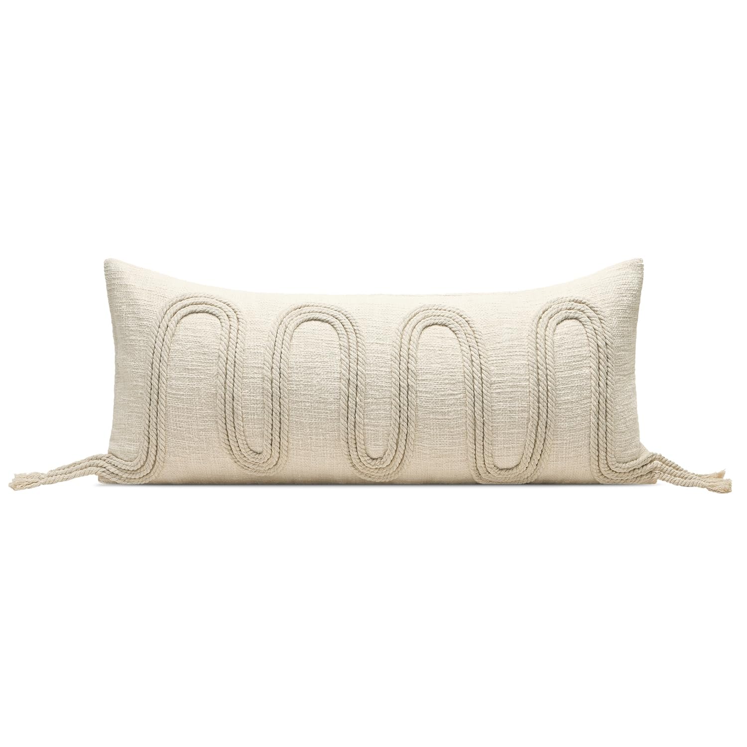 Luxury Zebra Lumbar Pillow Cover with Brown Tassel Trim, Zebra Pattern Jacquard Design Decorative Pillow Case for Sofa Bedroom Living Room, 12x20 Inch (Single Pack)