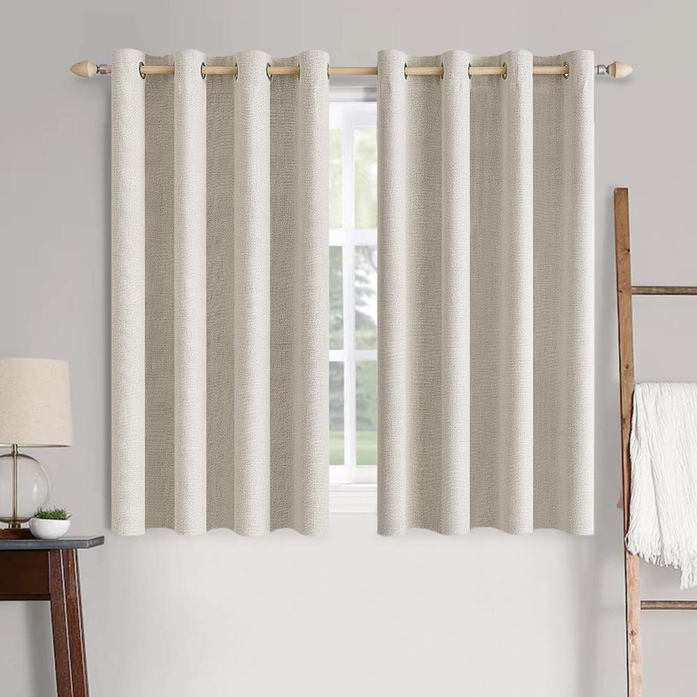 MIULEE 100% Blackout Linen Curtains for Bedroom Thermal Insulated Birch Grommet Room Darkening Curtains & Drapes for Living Room Nursery 52 x 96 Inch (2 Panels)