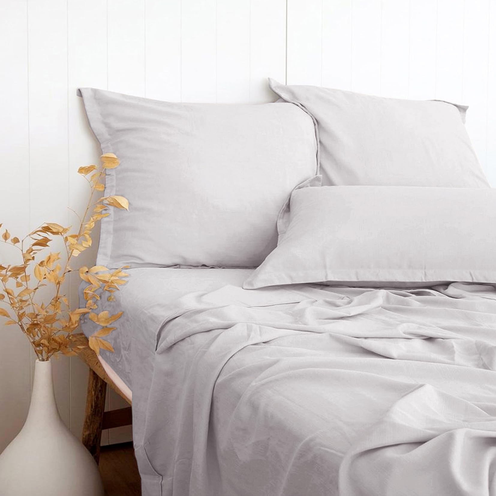 PANDATEX Beige Linen-Textured Bed Sheets Set, Bamboo Rayon, Cotton, Linen Blend Bed Sheets King Size, Soft Cool & Breathable for Hot Sleepers,Durable Natural Organic Bed 15'' Deep Pocket - 4 Piece