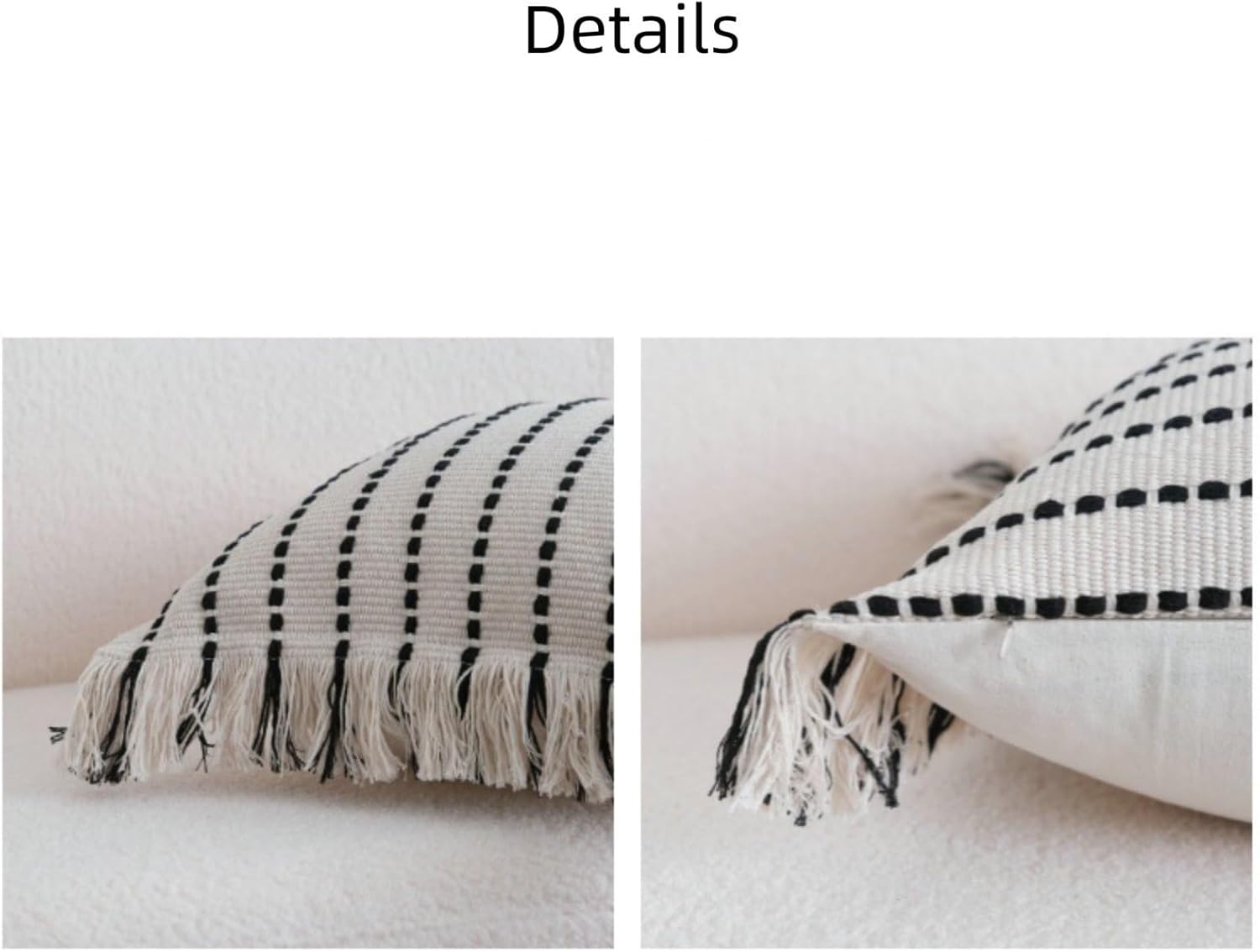Square Boho Striped Tassel Edge Cushion Cover Cotton Linen Living Room Throw Pillow Covers,Beige,45 x 45 cm