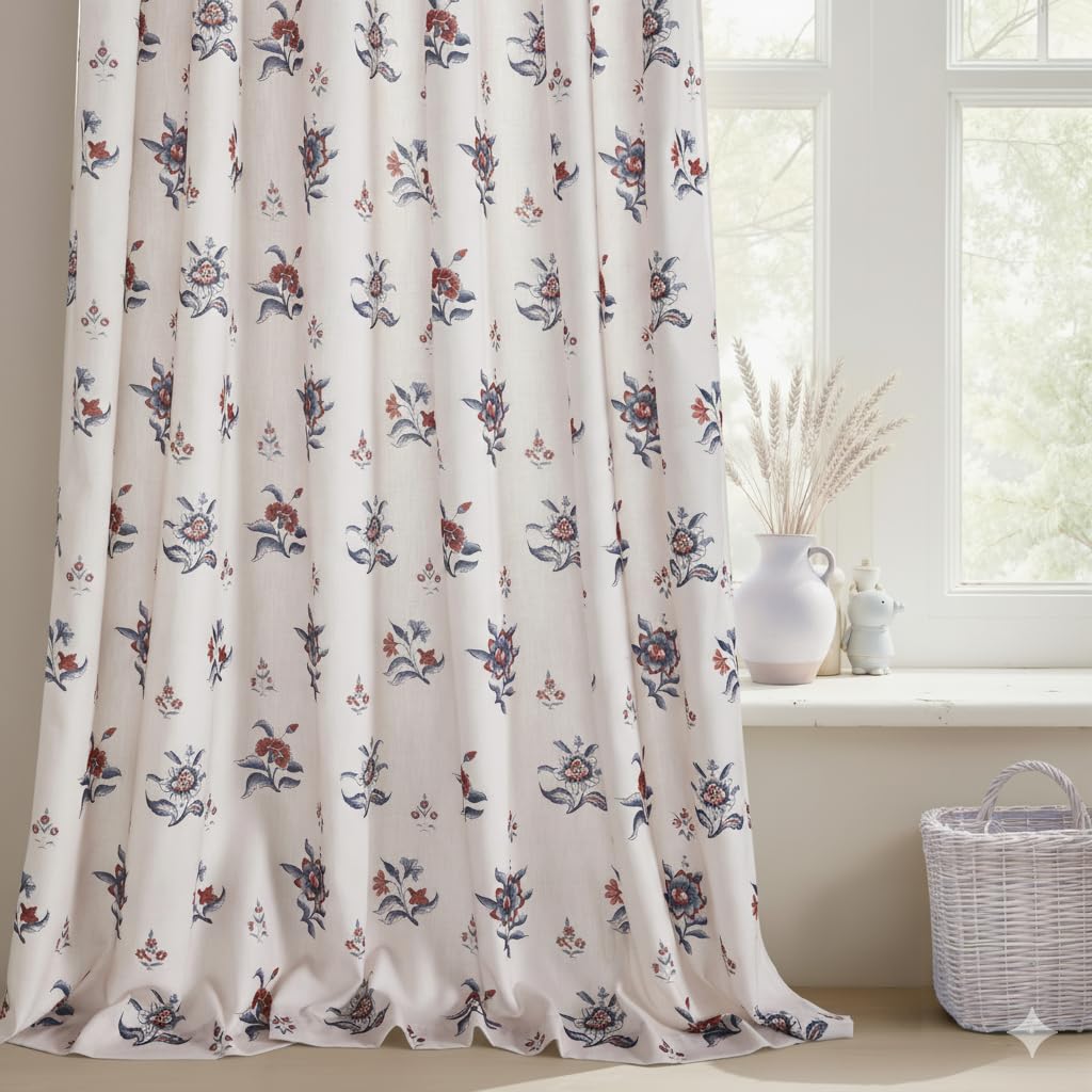 StangH Extra Long Vintage Curtains 108 Inch Long, Butterfly Pattern Linen Blend Drapes, Moody Retro Botanical Light Filtering Window Curtains for Living Room, Khaki, W52 x L108, 2 Panels