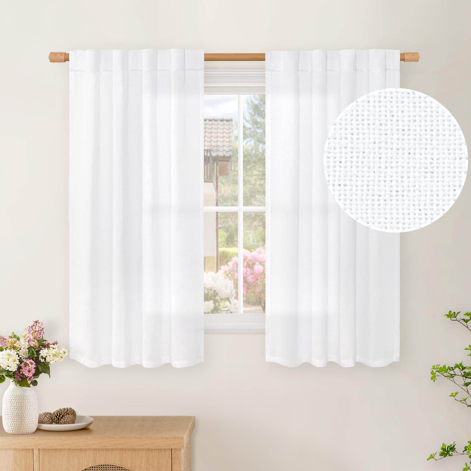 BGment Long 102 Inch Length Linen Curtains for Living Room, Natural Rod Pocket Textured Burlap Drapes Rustic Country Light Filtering for Bedroom Semi Sheer Back Tab, 2 Panel, 52 Inch Wide Each Panel
