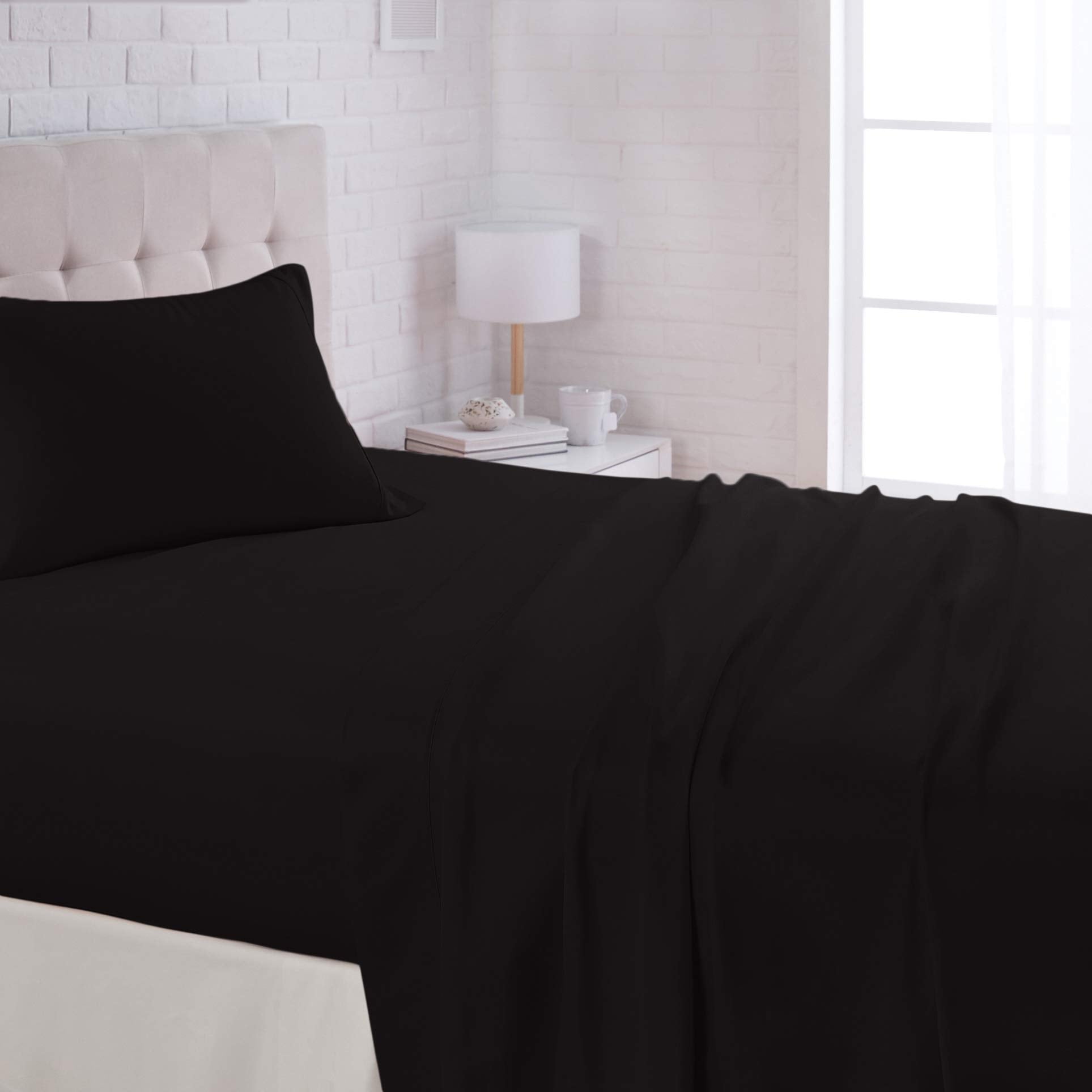 Amazon Basics Lightweight Super Soft Easy Care Wrinkle Free Breathable Brushed Microfiber 3-Piece Bed Sheet Set with 14-Inch Deep Pockets, Twin, Beige, Solid