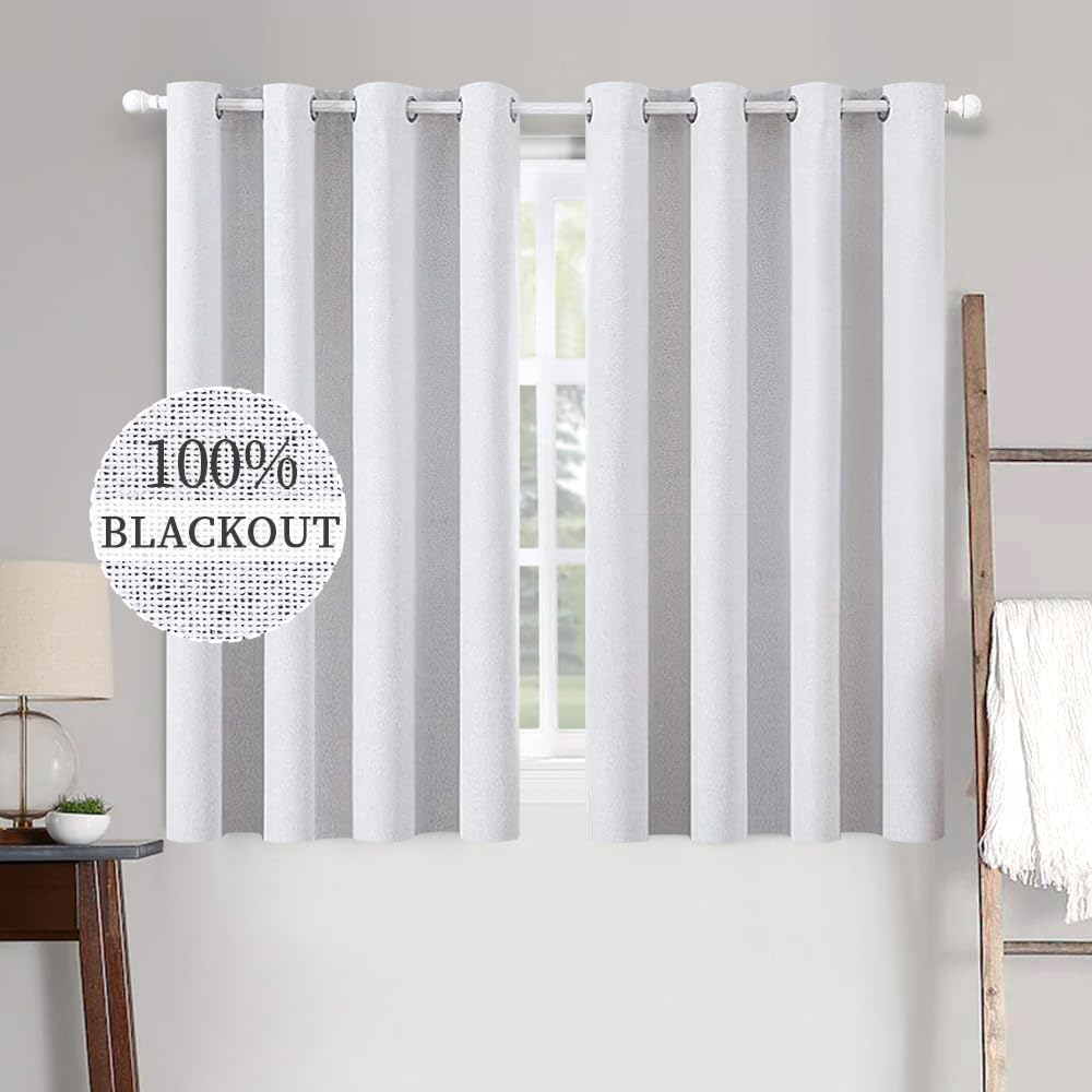 MIULEE 100% Blackout Linen Curtains for Bedroom Thermal Insulated Birch Grommet Room Darkening Curtains & Drapes for Living Room Nursery 52 x 96 Inch (2 Panels)