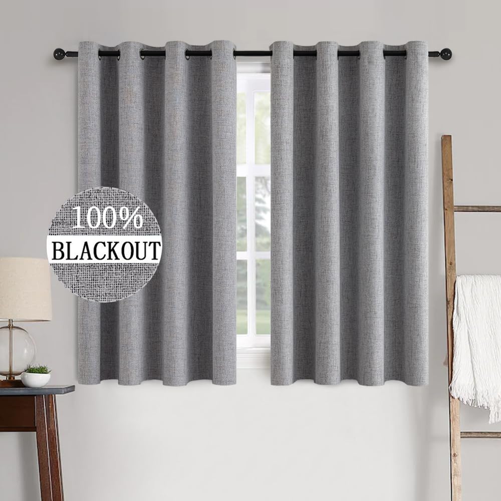 MIULEE 100% Blackout Linen Curtains for Bedroom Thermal Insulated Birch Grommet Room Darkening Curtains & Drapes for Living Room Nursery 52 x 96 Inch (2 Panels)
