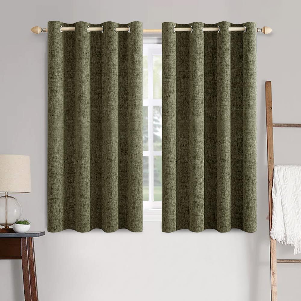 MIULEE 100% Blackout Linen Curtains for Bedroom Thermal Insulated Birch Grommet Room Darkening Curtains & Drapes for Living Room Nursery 52 x 96 Inch (2 Panels)