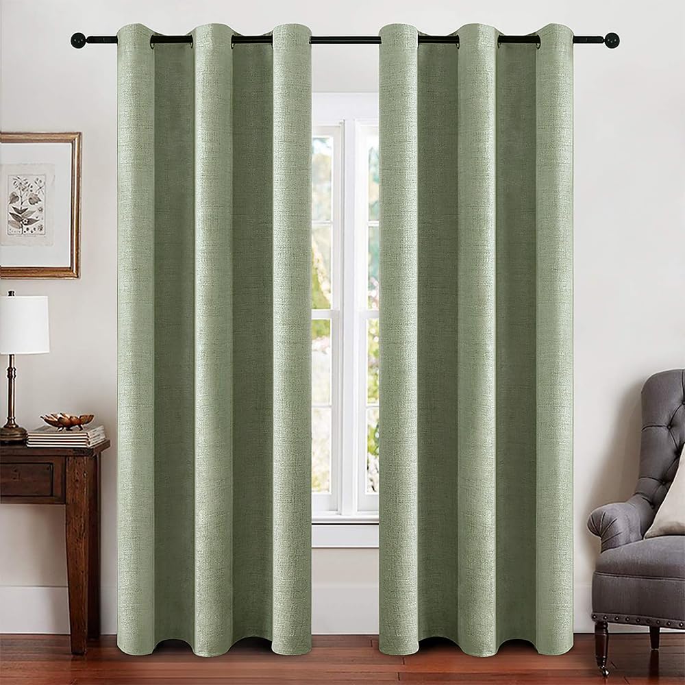 MIULEE 100% Blackout Linen Curtains for Bedroom Thermal Insulated Birch Grommet Room Darkening Curtains & Drapes for Living Room Nursery 52 x 96 Inch (2 Panels)