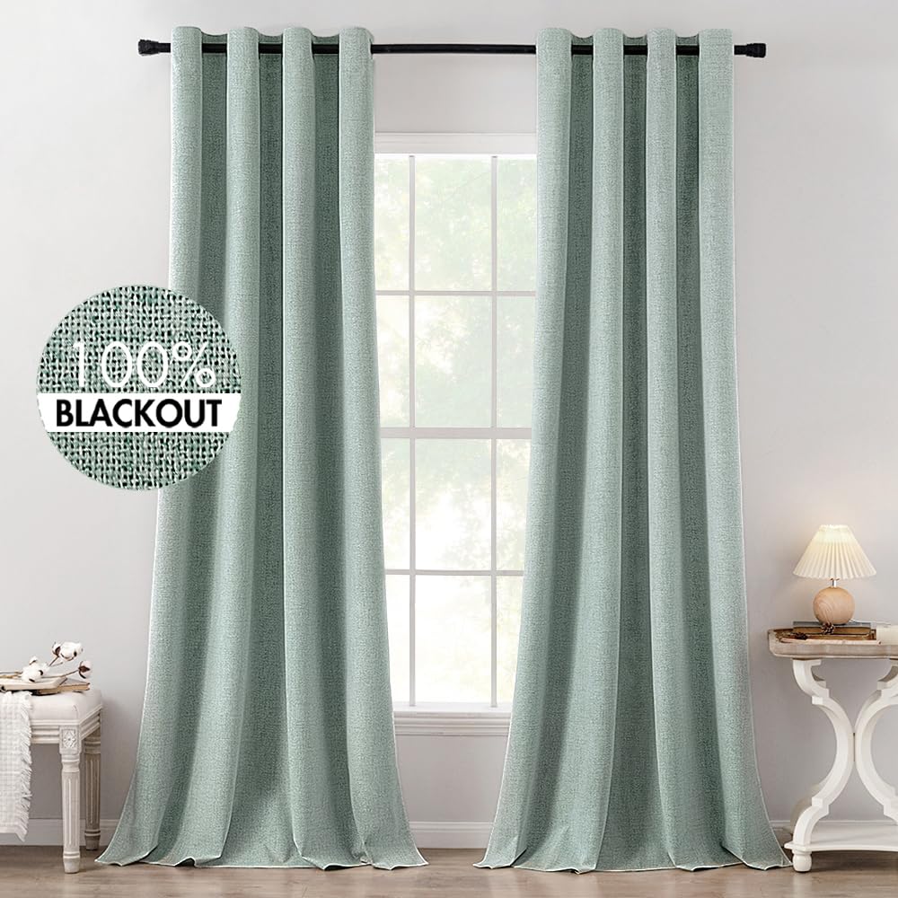 MIULEE 100% Blackout Linen Curtains for Bedroom Thermal Insulated Birch Grommet Room Darkening Curtains & Drapes for Living Room Nursery 52 x 96 Inch (2 Panels)