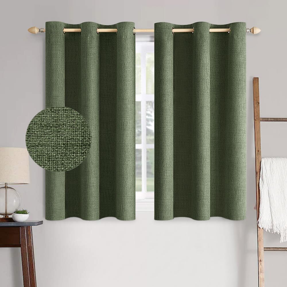 MIULEE 100% Blackout Linen Curtains for Bedroom Thermal Insulated Birch Grommet Room Darkening Curtains & Drapes for Living Room Nursery 52 x 96 Inch (2 Panels)