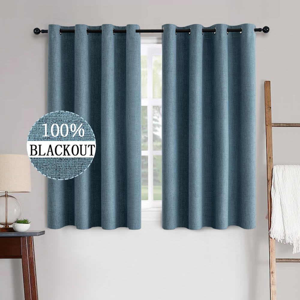 MIULEE 100% Blackout Linen Curtains for Bedroom Thermal Insulated Birch Grommet Room Darkening Curtains & Drapes for Living Room Nursery 52 x 96 Inch (2 Panels)