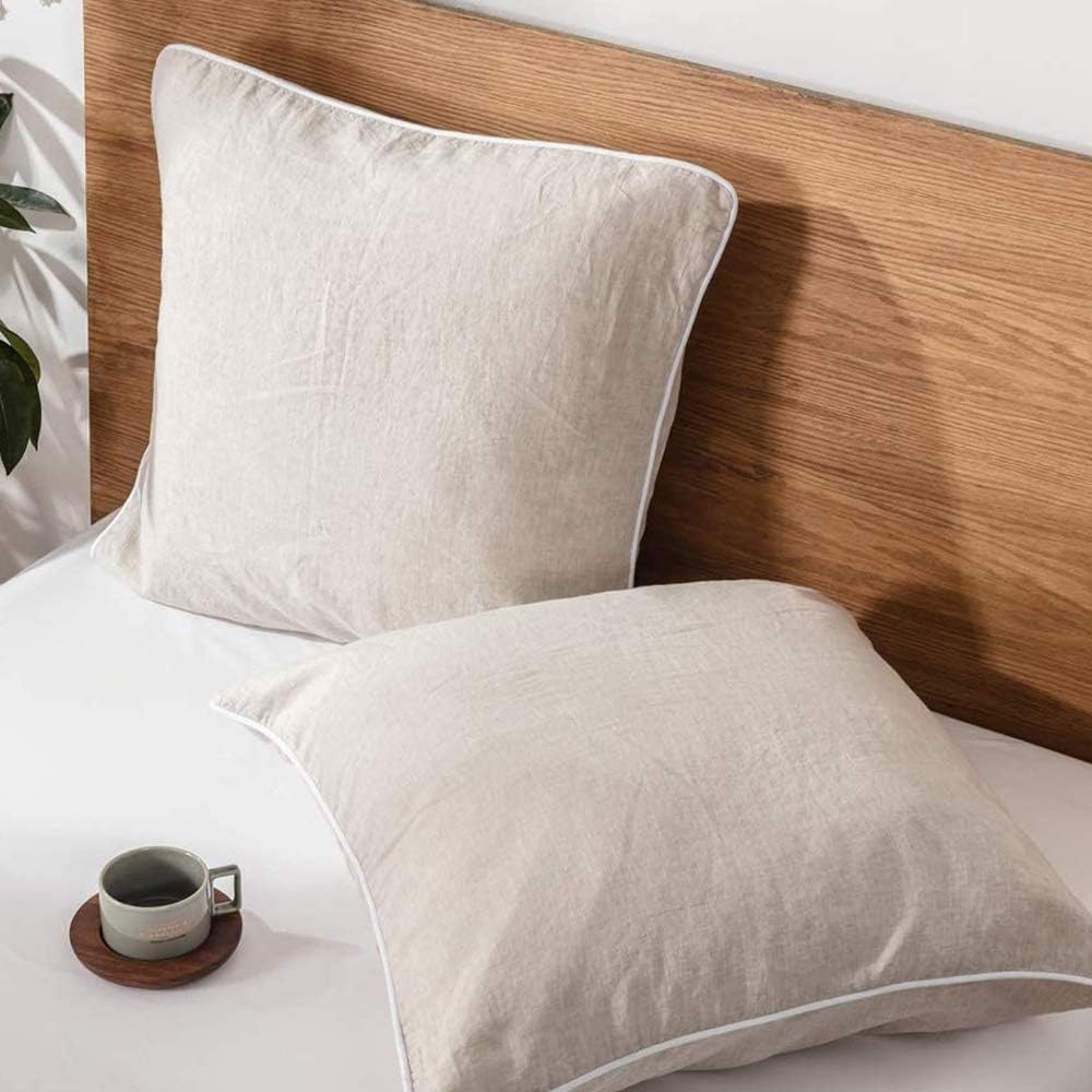 Simple&Opulence 100% Linen Euro Sham Pillow Covers Belgian Flax-Set of 2, Decorative Pillow Cover with Tassels, Boho Shabby Chic Style for Couch/Bed, White, 26" x 26"