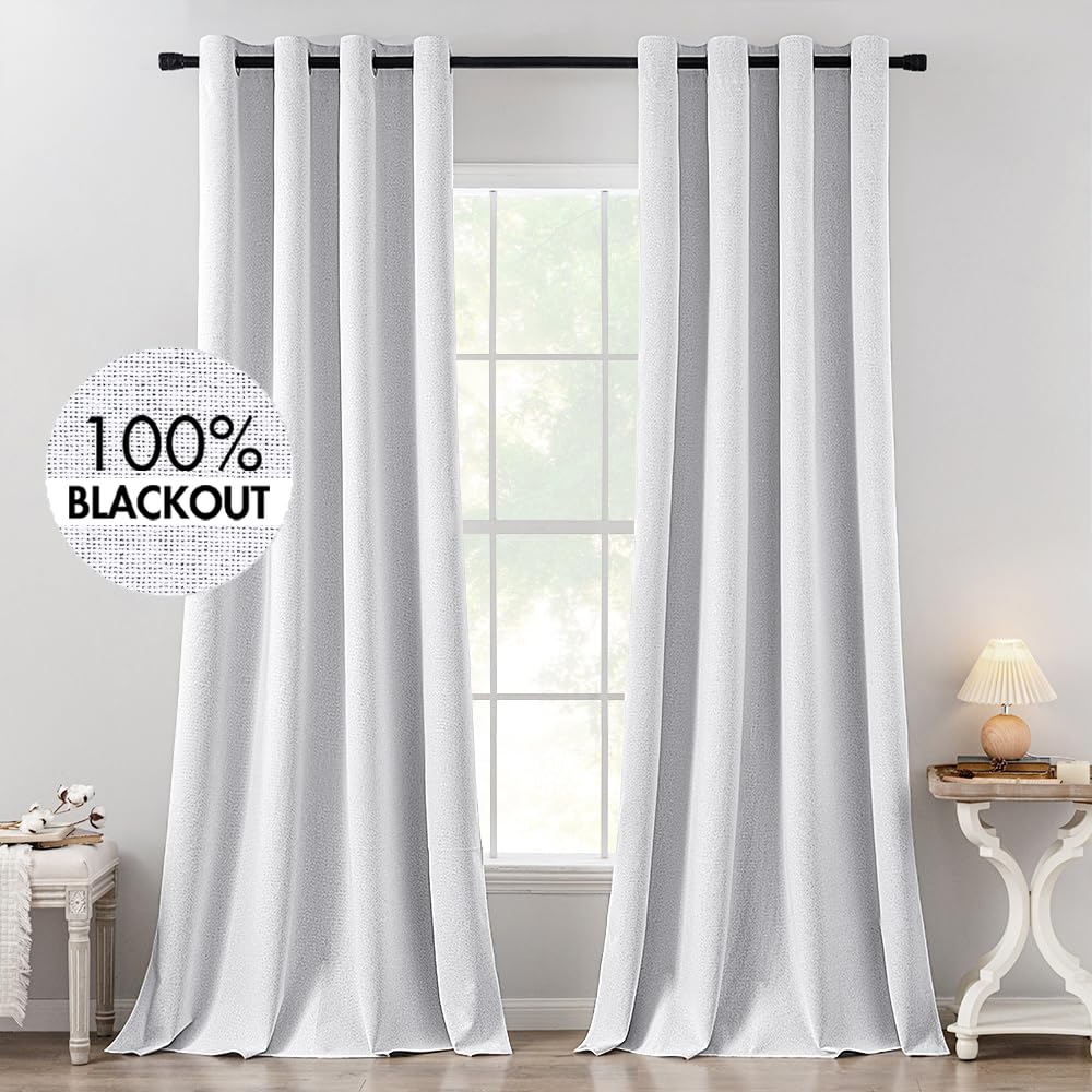 MIULEE 100% Blackout Linen Curtains for Bedroom Thermal Insulated Birch Grommet Room Darkening Curtains & Drapes for Living Room Nursery 52 x 96 Inch (2 Panels)