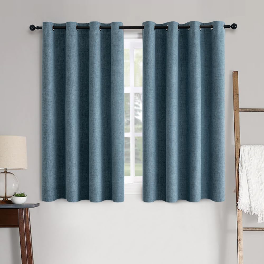 MIULEE 100% Blackout Linen Curtains for Bedroom Thermal Insulated Birch Grommet Room Darkening Curtains & Drapes for Living Room Nursery 52 x 96 Inch (2 Panels)