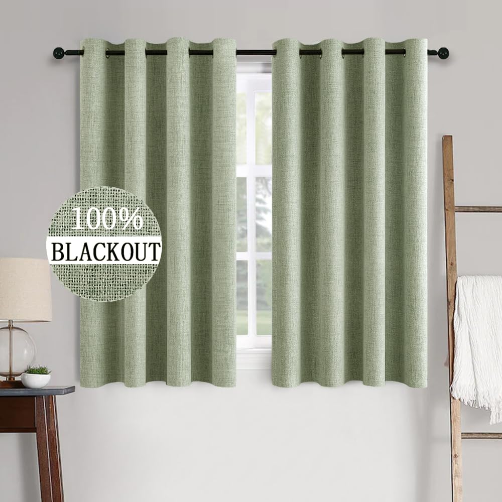 MIULEE 100% Blackout Linen Curtains for Bedroom Thermal Insulated Birch Grommet Room Darkening Curtains & Drapes for Living Room Nursery 52 x 96 Inch (2 Panels)
