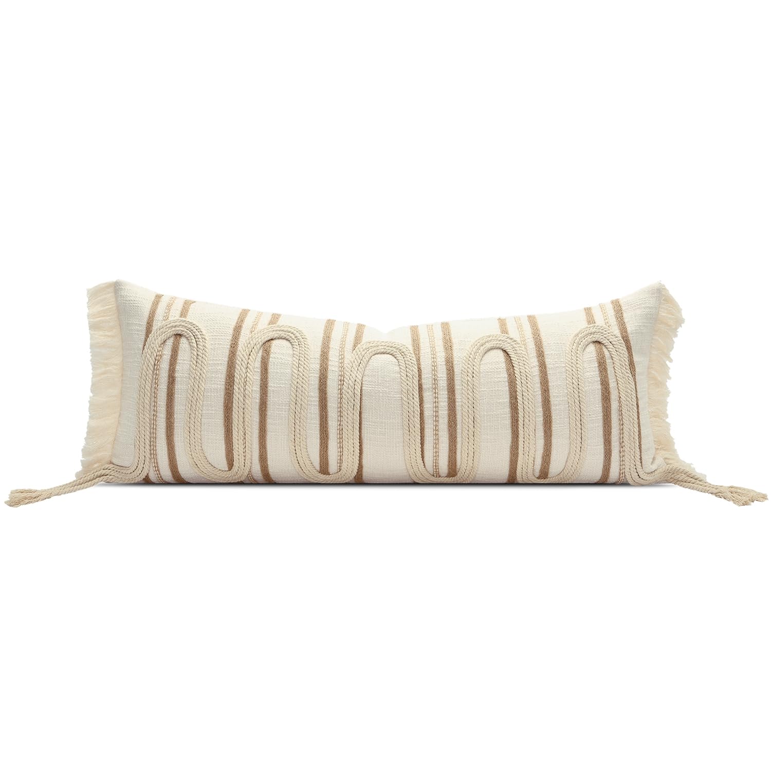 Luxury Zebra Lumbar Pillow Cover with Brown Tassel Trim, Zebra Pattern Jacquard Design Decorative Pillow Case for Sofa Bedroom Living Room, 12x20 Inch (Single Pack)