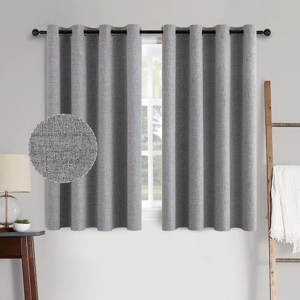 MIULEE 100% Blackout Linen Curtains for Bedroom Thermal Insulated Birch Grommet Room Darkening Curtains & Drapes for Living Room Nursery 52 x 96 Inch (2 Panels)