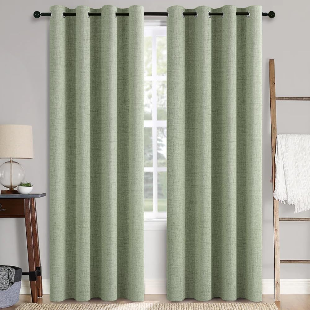 MIULEE 100% Blackout Linen Curtains for Bedroom Thermal Insulated Birch Grommet Room Darkening Curtains & Drapes for Living Room Nursery 52 x 96 Inch (2 Panels)