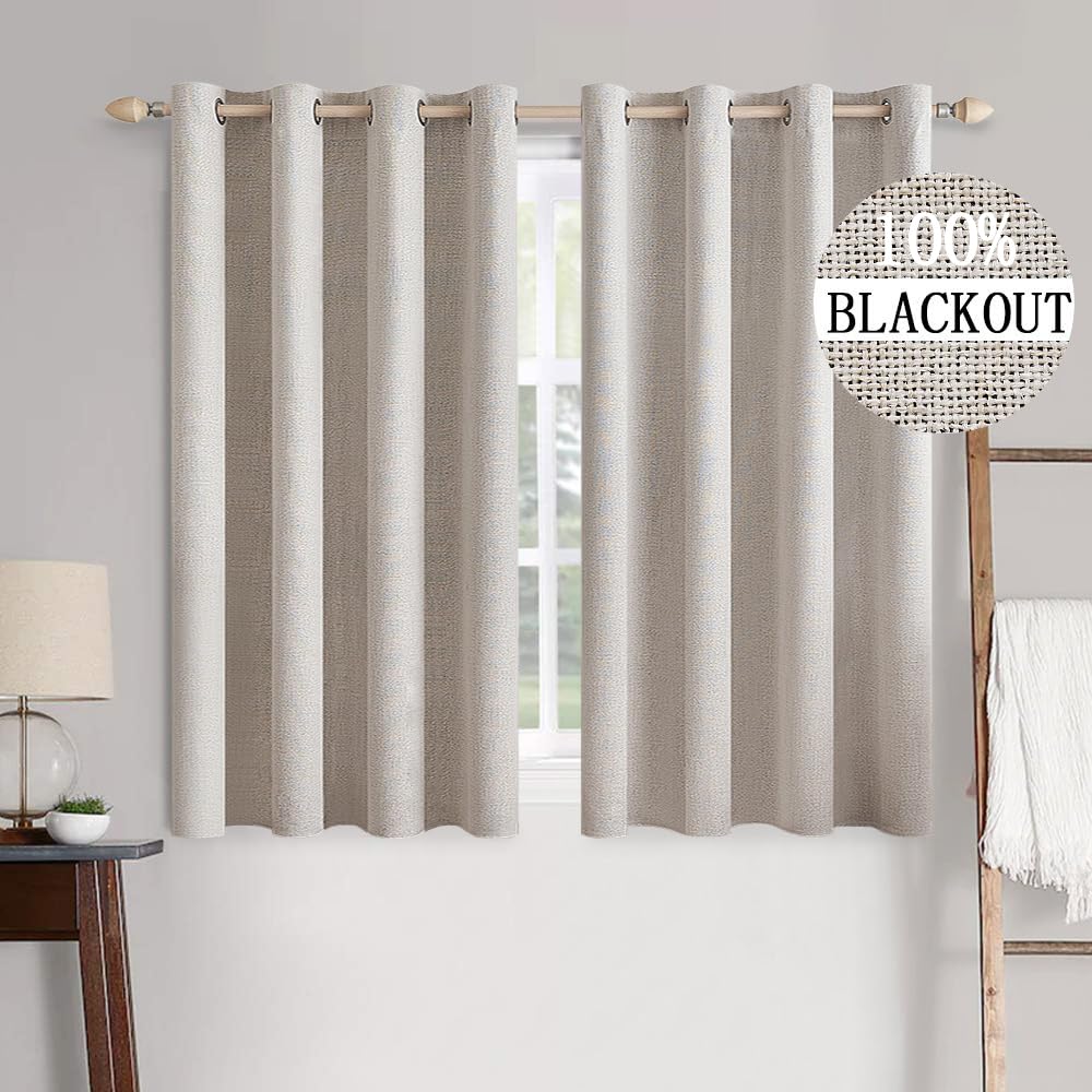 MIULEE 100% Blackout Linen Curtains for Bedroom Thermal Insulated Birch Grommet Room Darkening Curtains & Drapes for Living Room Nursery 52 x 96 Inch (2 Panels)