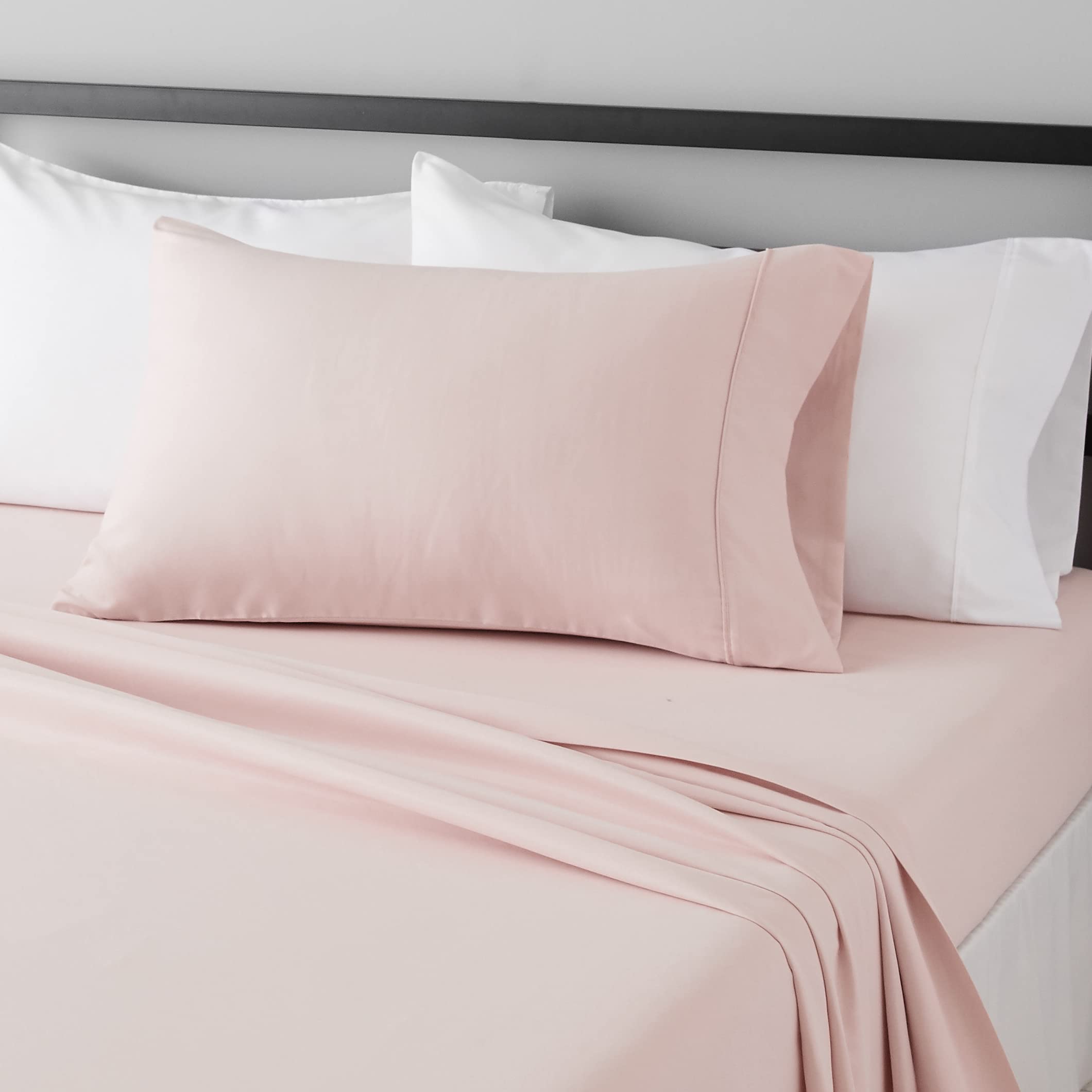 Amazon Basics Lightweight Super Soft Easy Care Wrinkle Free Breathable Brushed Microfiber 3-Piece Bed Sheet Set with 14-Inch Deep Pockets, Twin, Beige, Solid